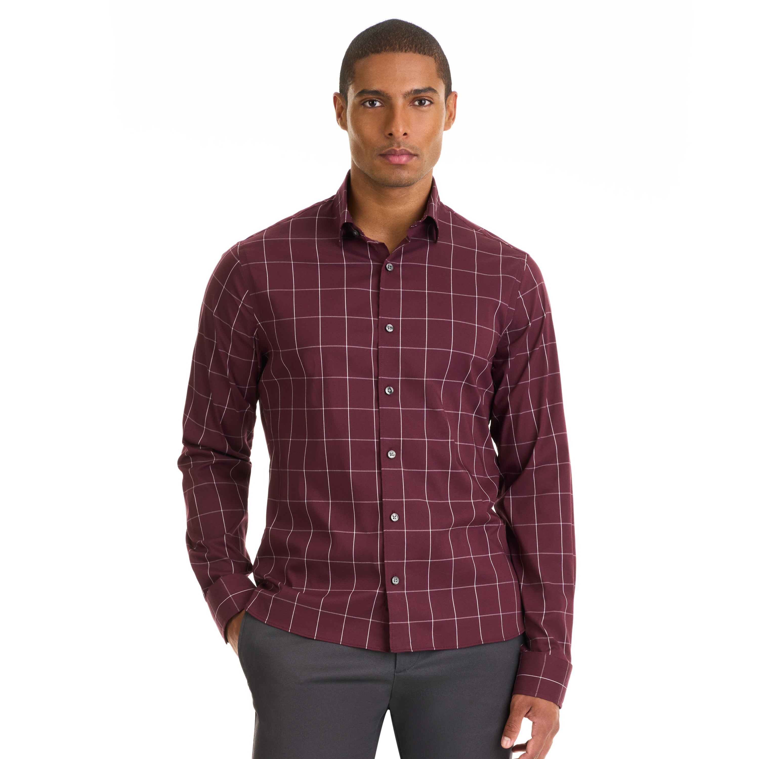 Performance Long Sleeve Woven Shirt Texture Grid - Slim Fit – Van Heusen