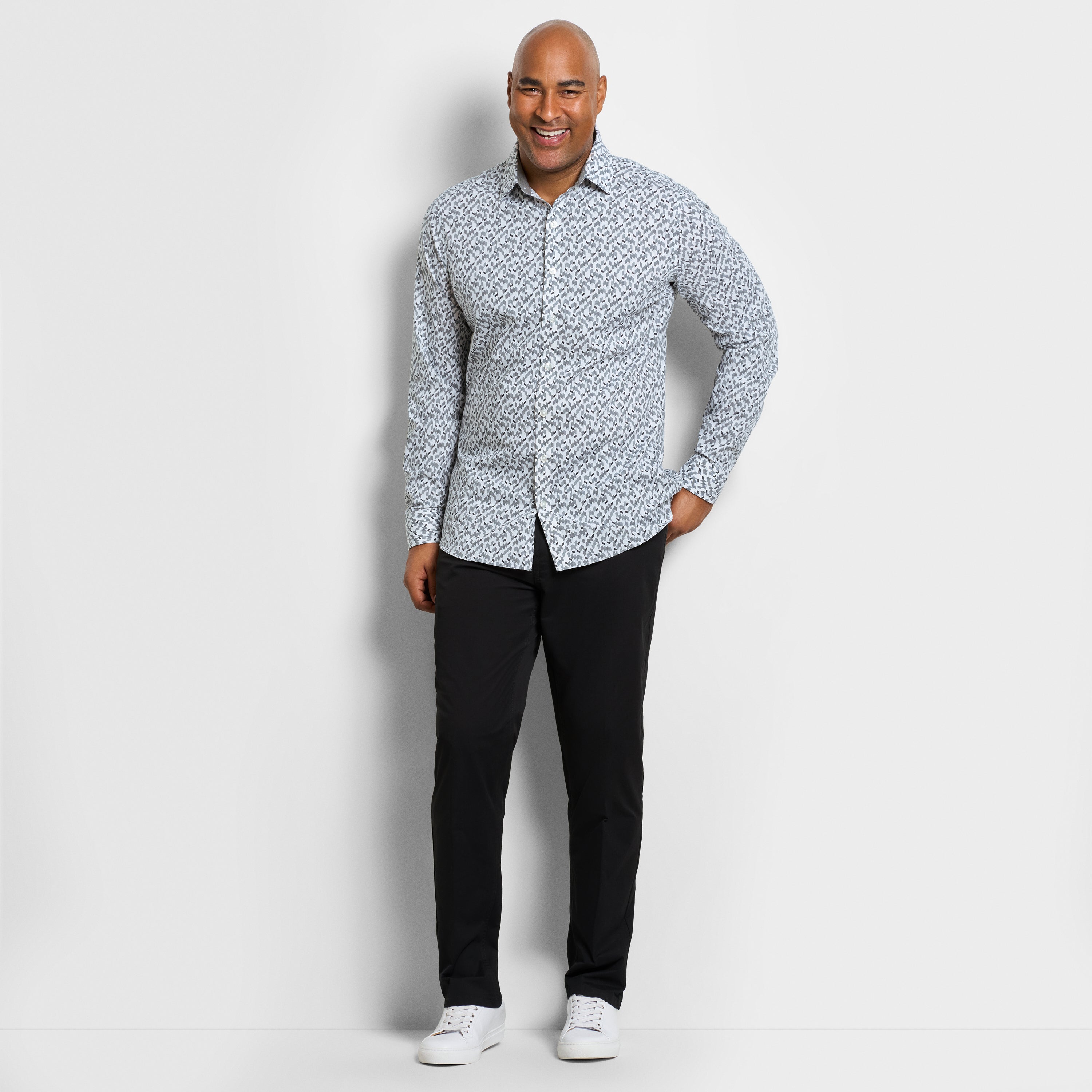 Cronbie Long Sleeve Stain Shield Shirt New Geo Print – Big & Tall