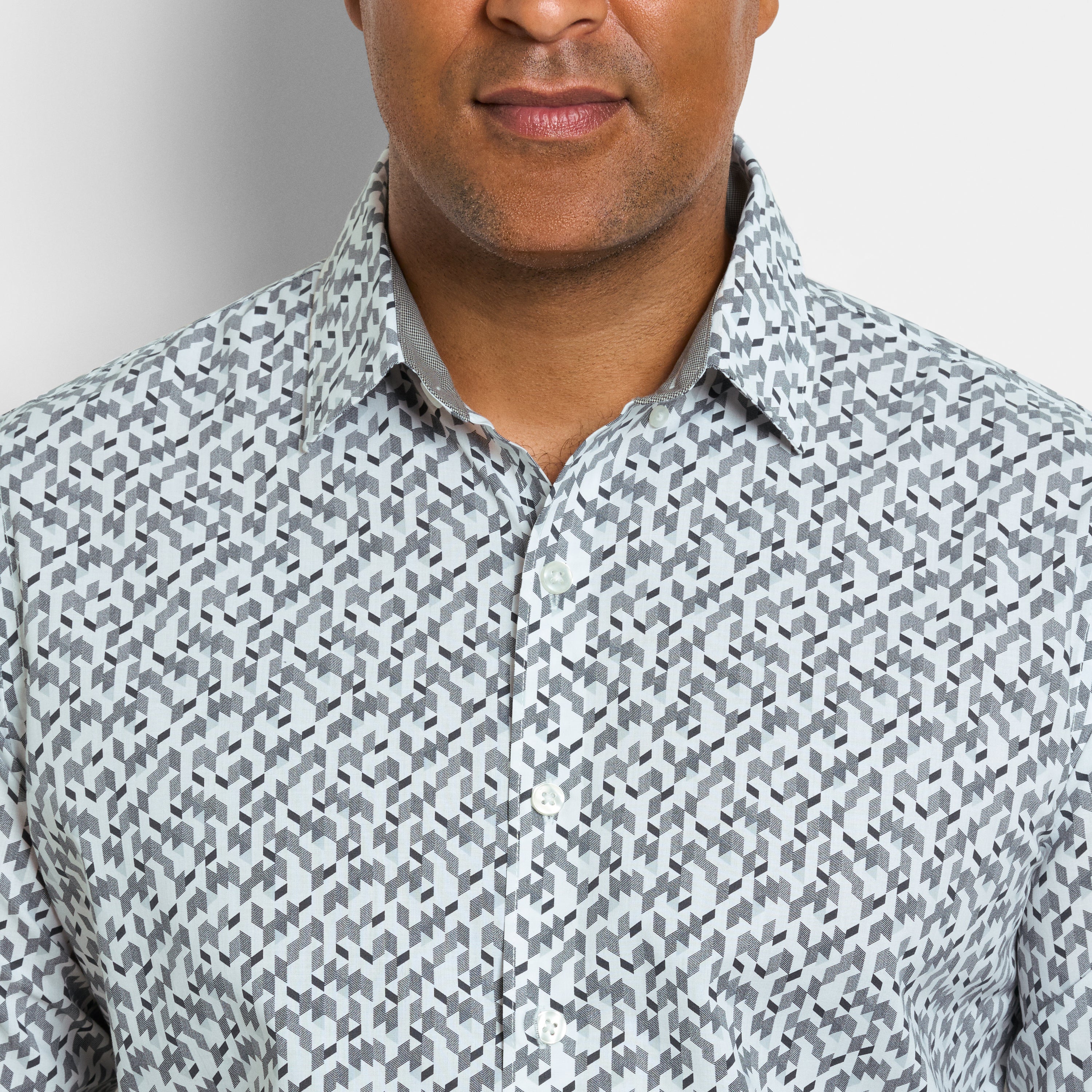 Cronbie Long Sleeve Stain Shield Shirt New Geo Print – Big & Tall