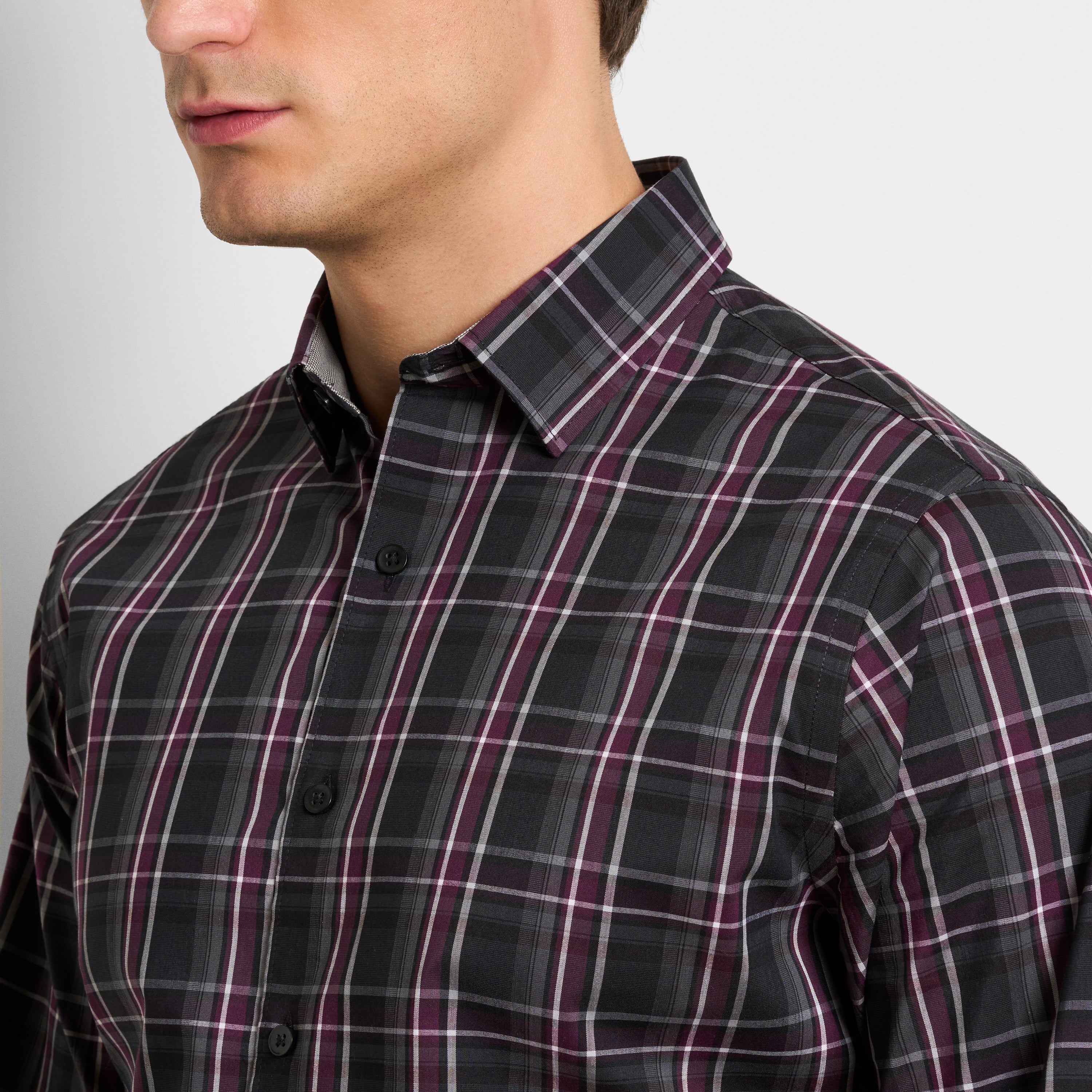 Cronbie Long Sleeve Stain Shield Shirt Dark Plaid Print - Slim Fit
