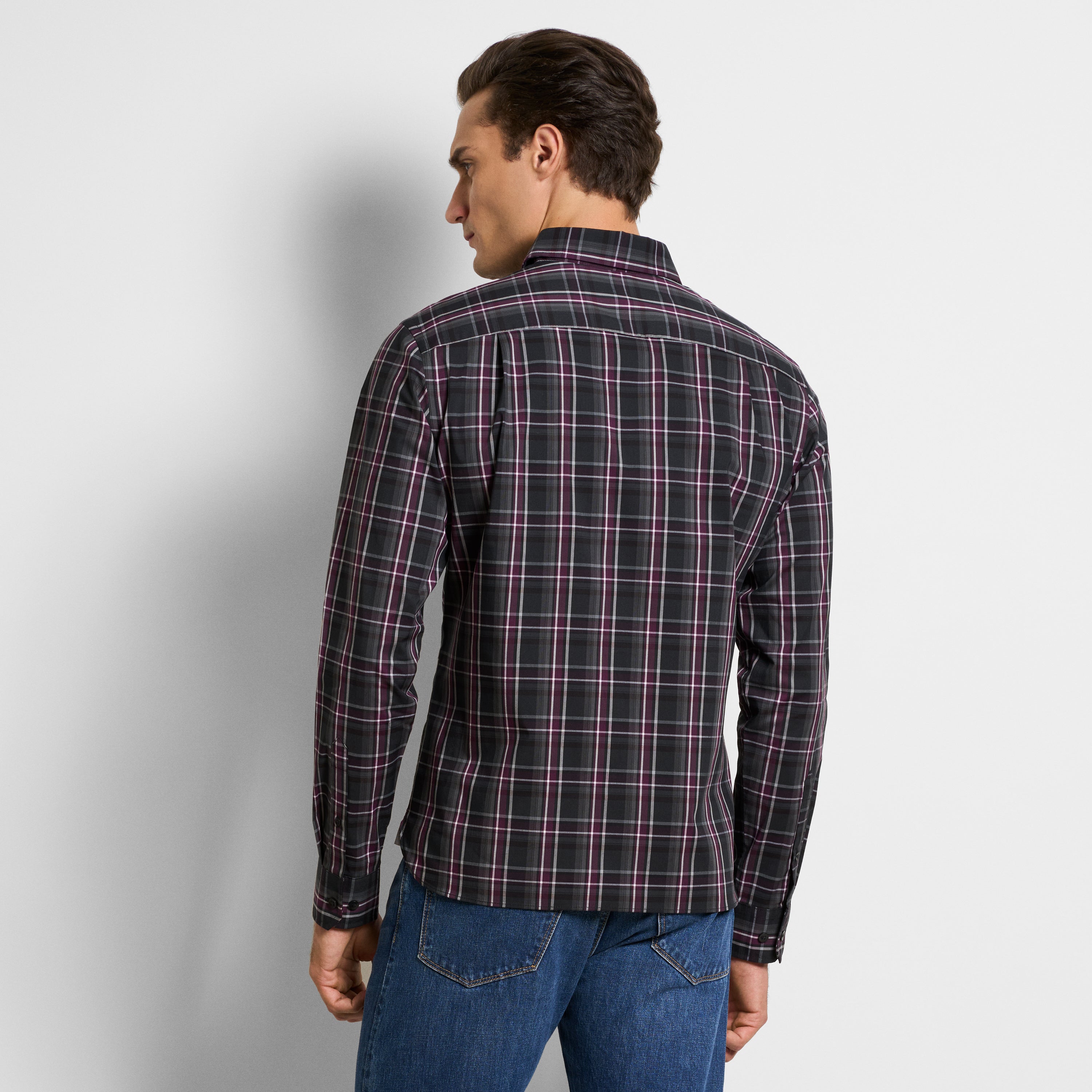Cronbie Long Sleeve Stain Shield Shirt Dark Plaid Print - Slim Fit