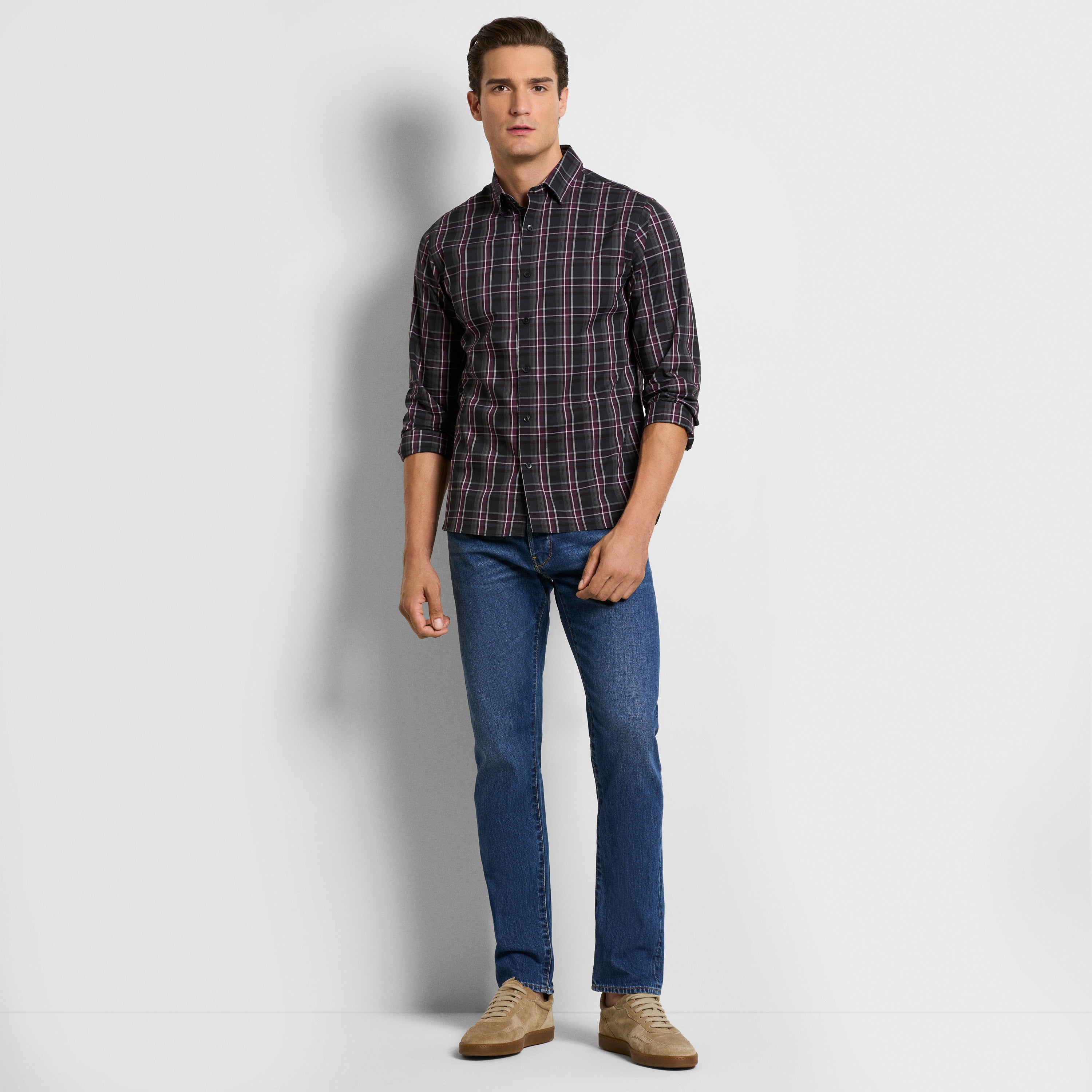 Cronbie Long Sleeve Stain Shield Shirt Dark Plaid Print - Slim Fit