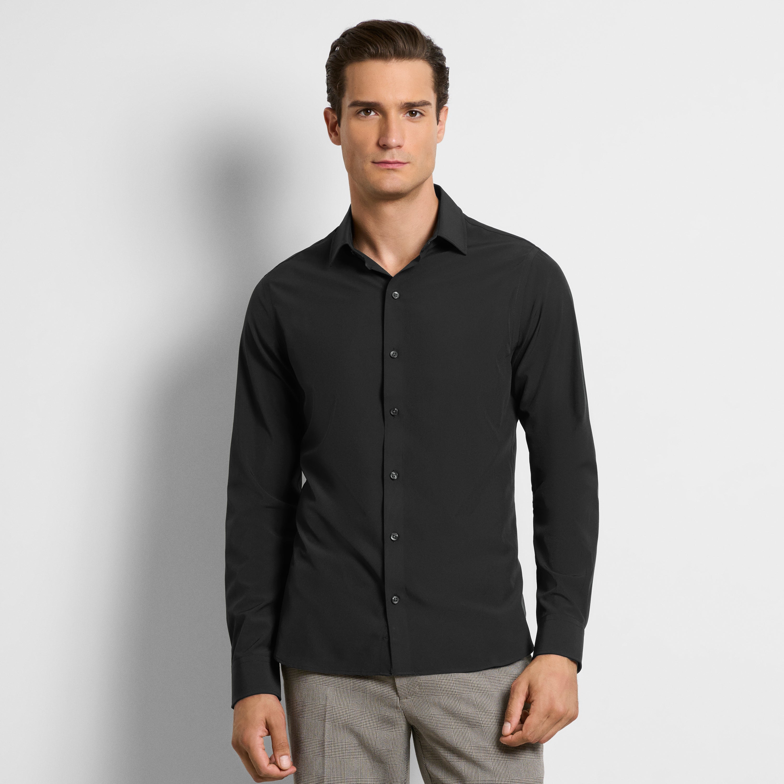 360 Comfort Long Sleeve Button Up Top Solid - Slim Fit Double Extra Large / Black 360 Comfort Long Sleeve Button Up Top Solid - Slim Fit Double Extra Large / Black