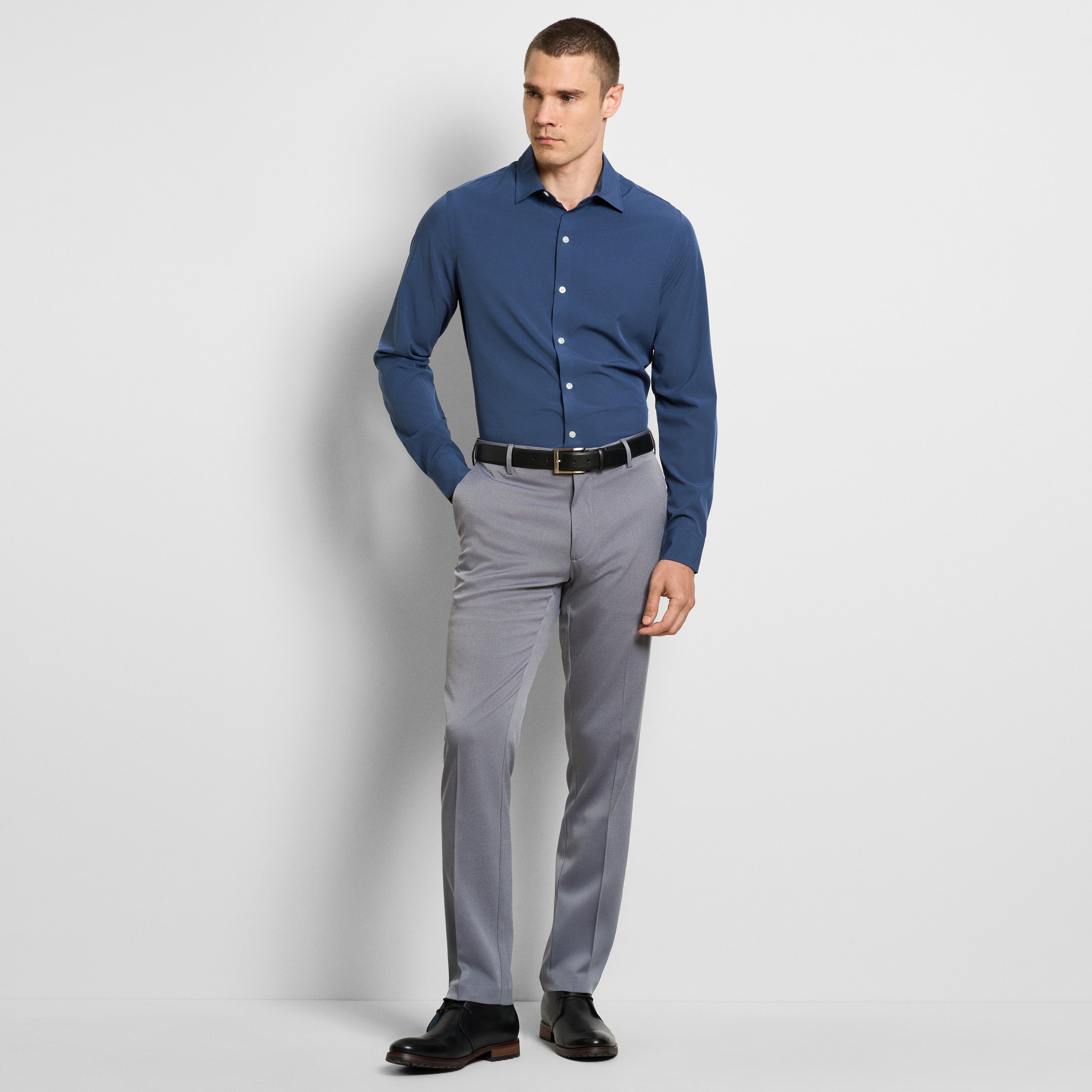 360 Comfort Long Sleeve Button Up Top Solid – Slim Fit