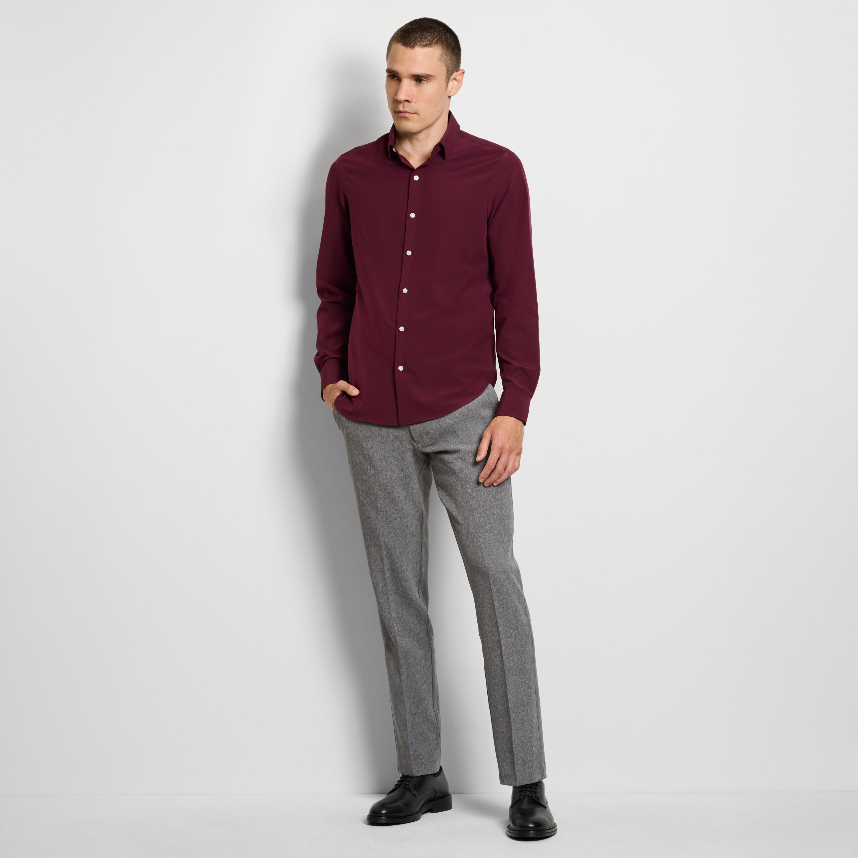 360 Comfort Long Sleeve Button Up Top Solid – Slim Fit