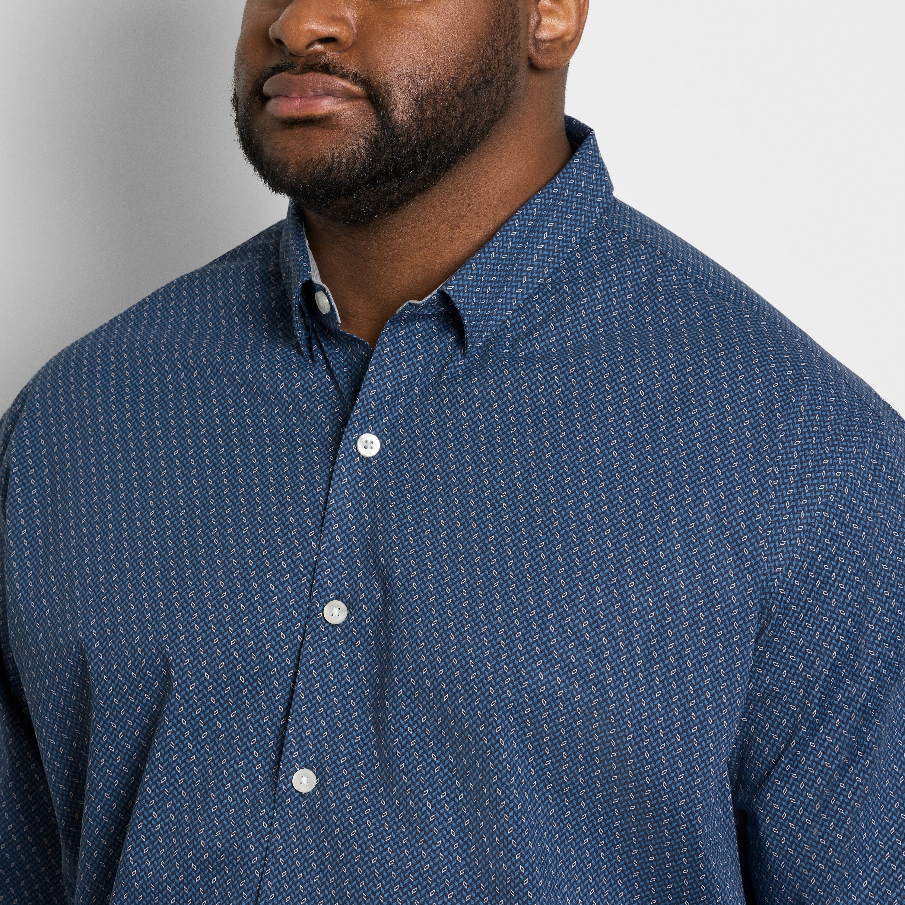Cronbie Long Sleeve Stain Shield Shirt Herringbone Print - Big & Tall