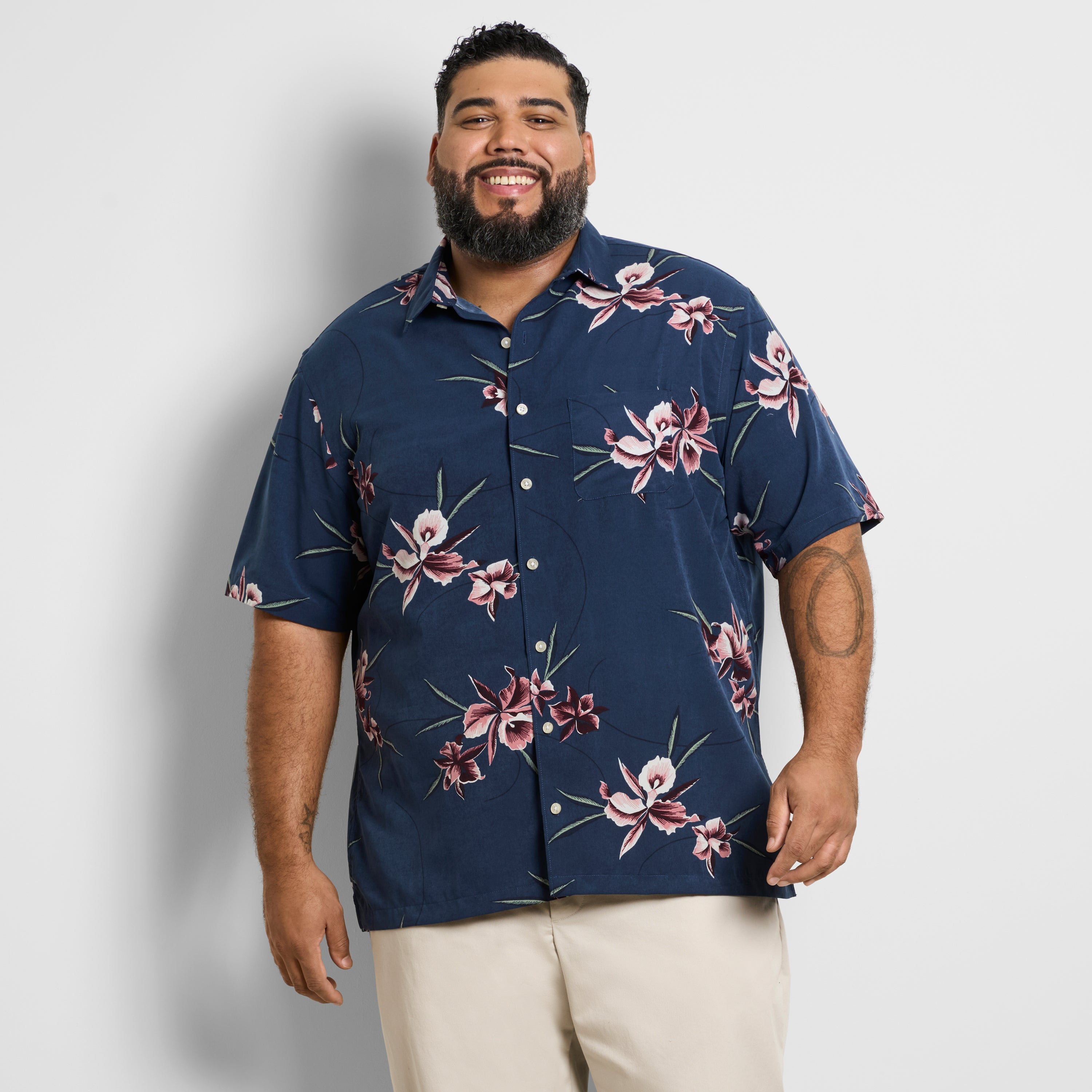 Big & Tall Weekend Printed Short Sleeve Camp Shirt – Van Heusen