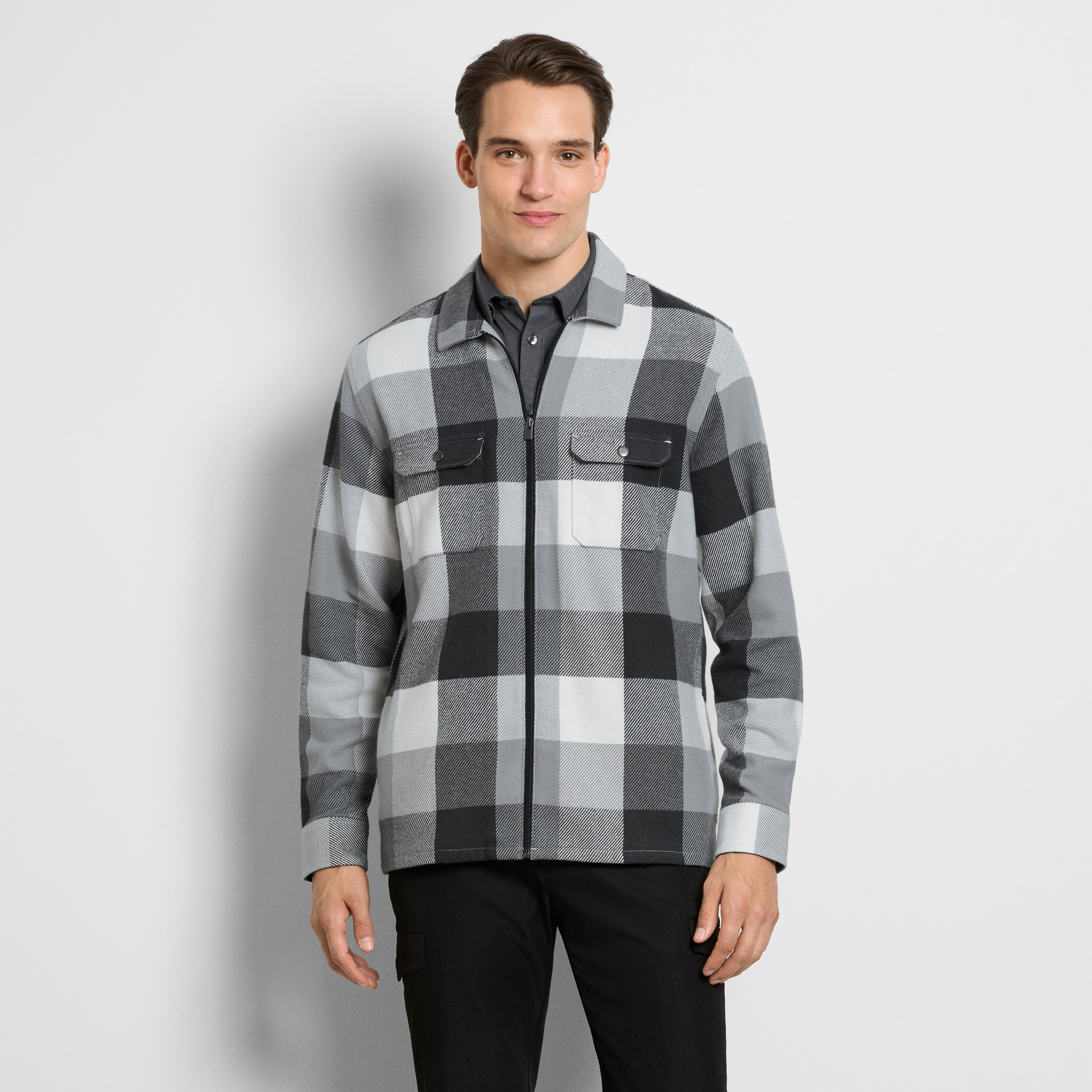 Plaid Zip Front Shirt Jacket Medium / Black Plaid Zip Front Shirt Jacket Medium / Black