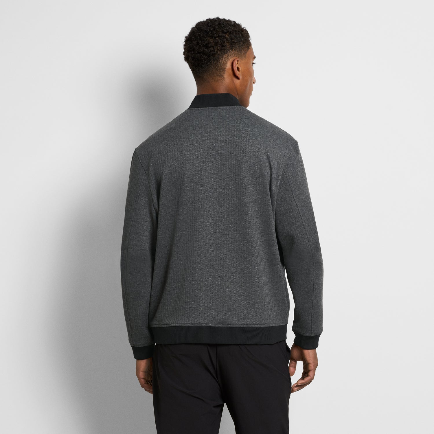 Herringbone Stretch Knit Snap Front Bomber Jacket