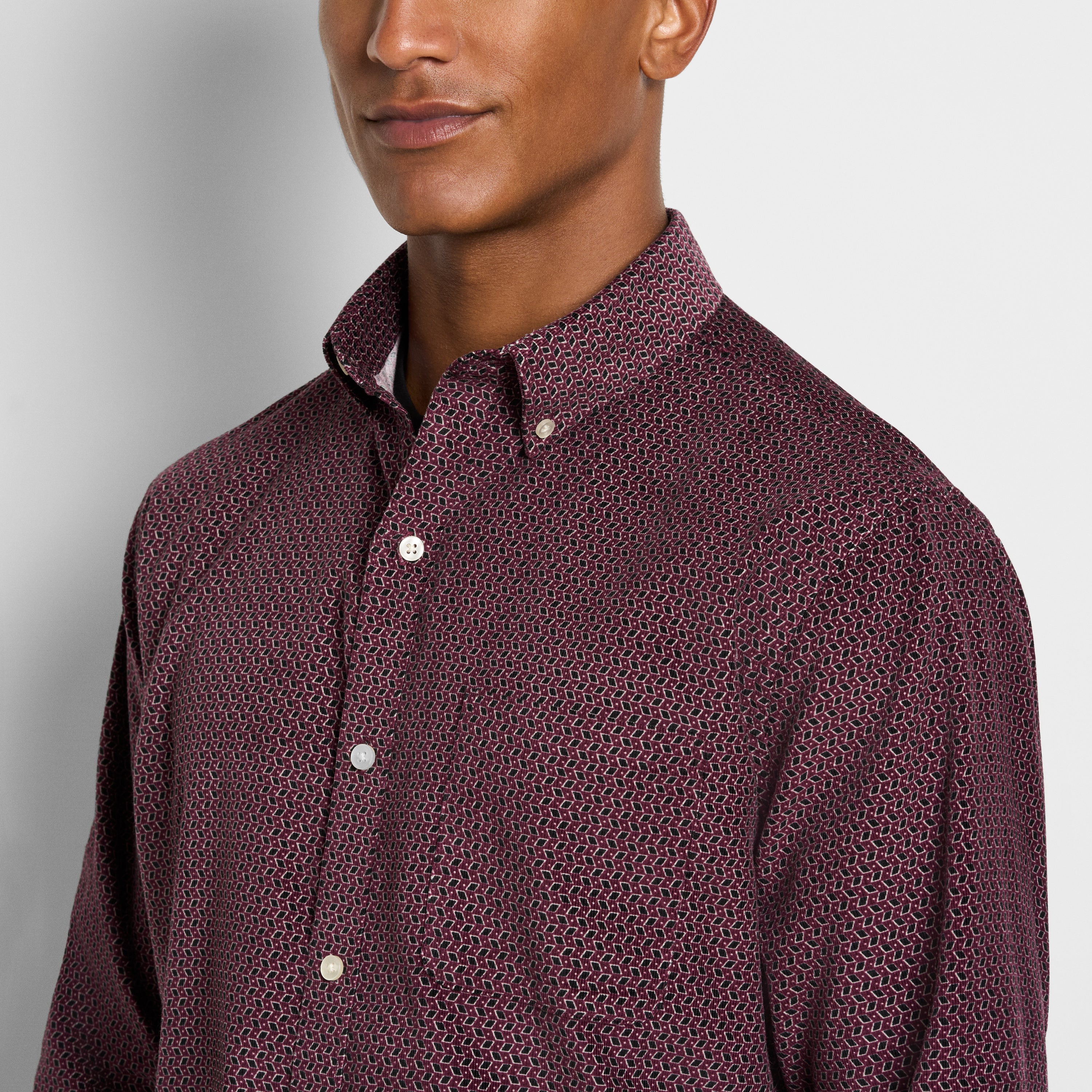 Weekend Corduroy Diamond Print Long Sleeve Shirt - Regular Fit