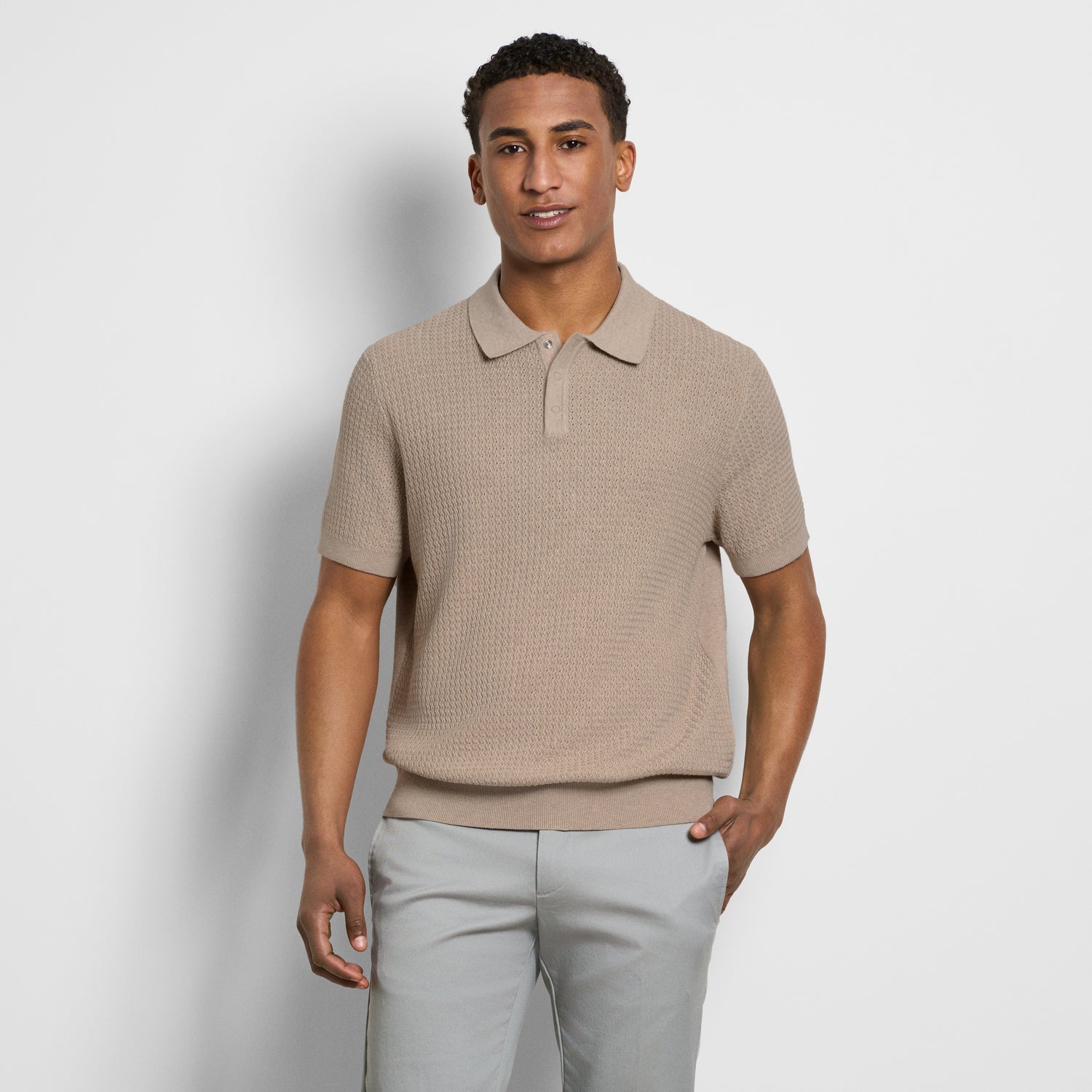 Temp Control Texture Short Sleeve Snap Polo
