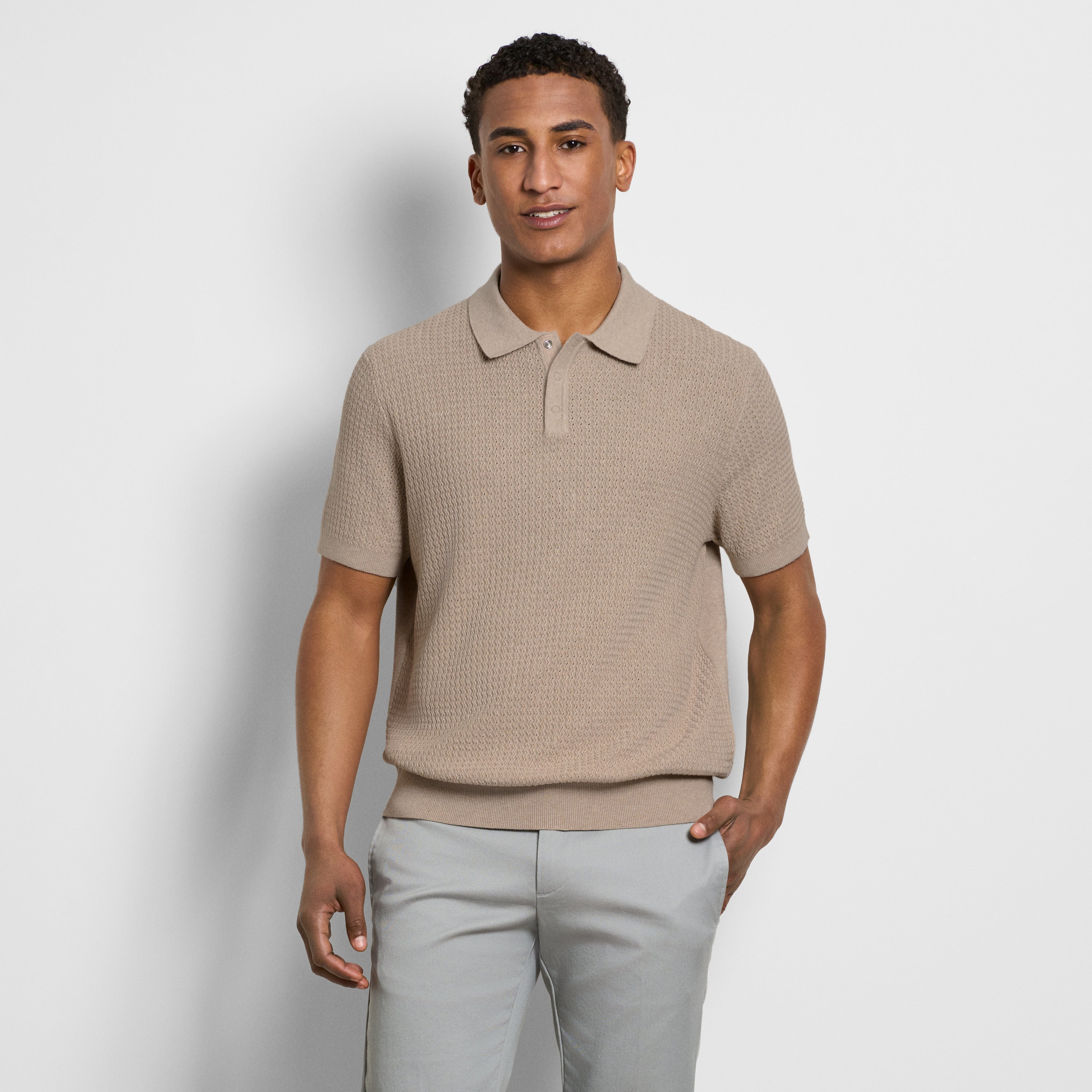 Temp Control Texture Short Sleeve Snap Polo