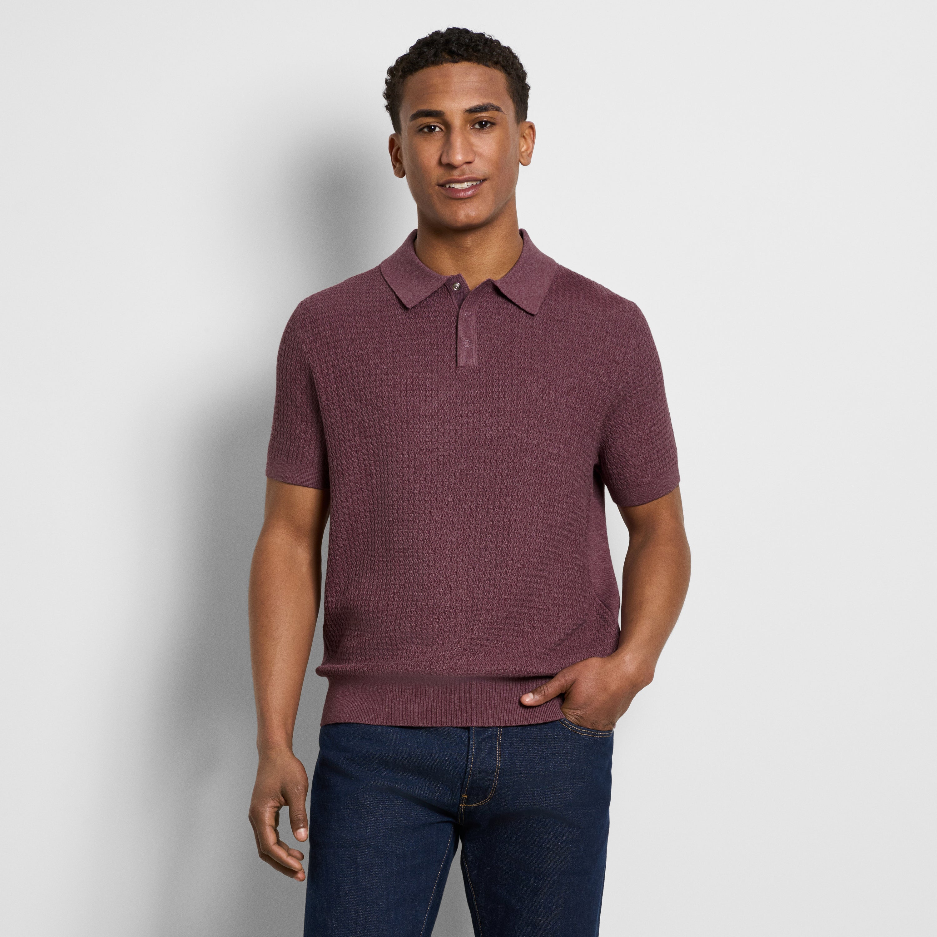 Temp Control Texture Short Sleeve Snap Polo