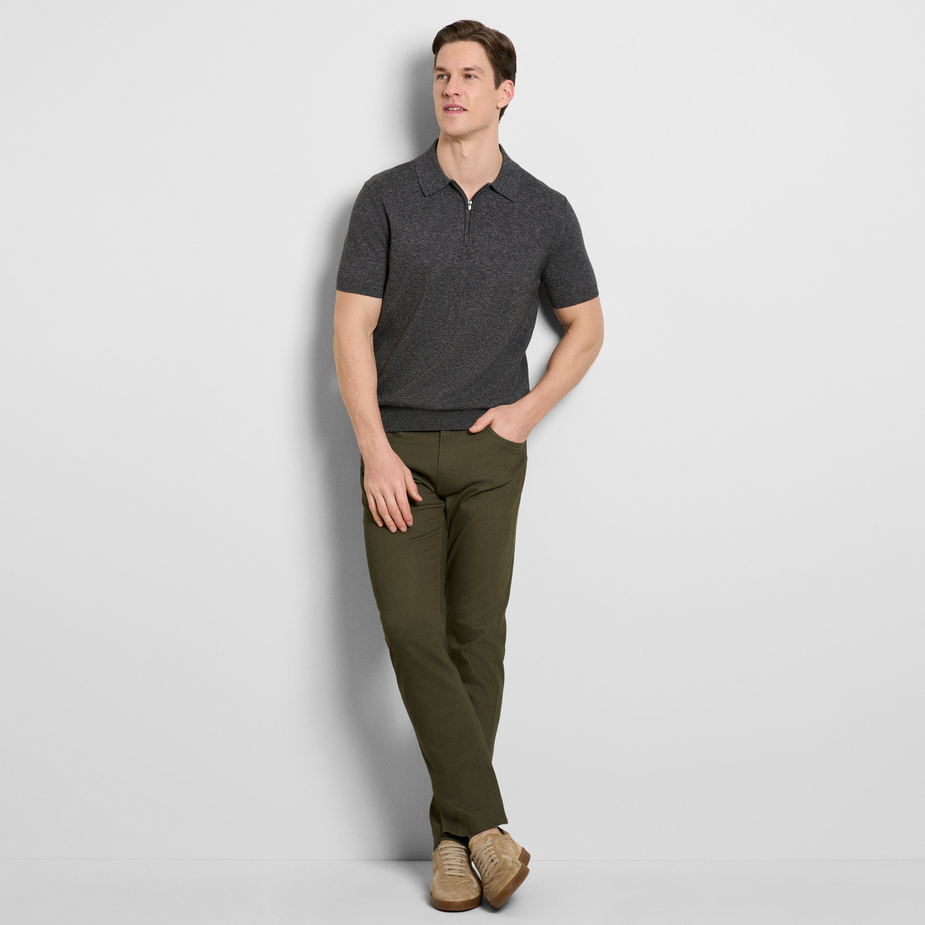 Temp Control Marled Short Sleeve Zip Polo