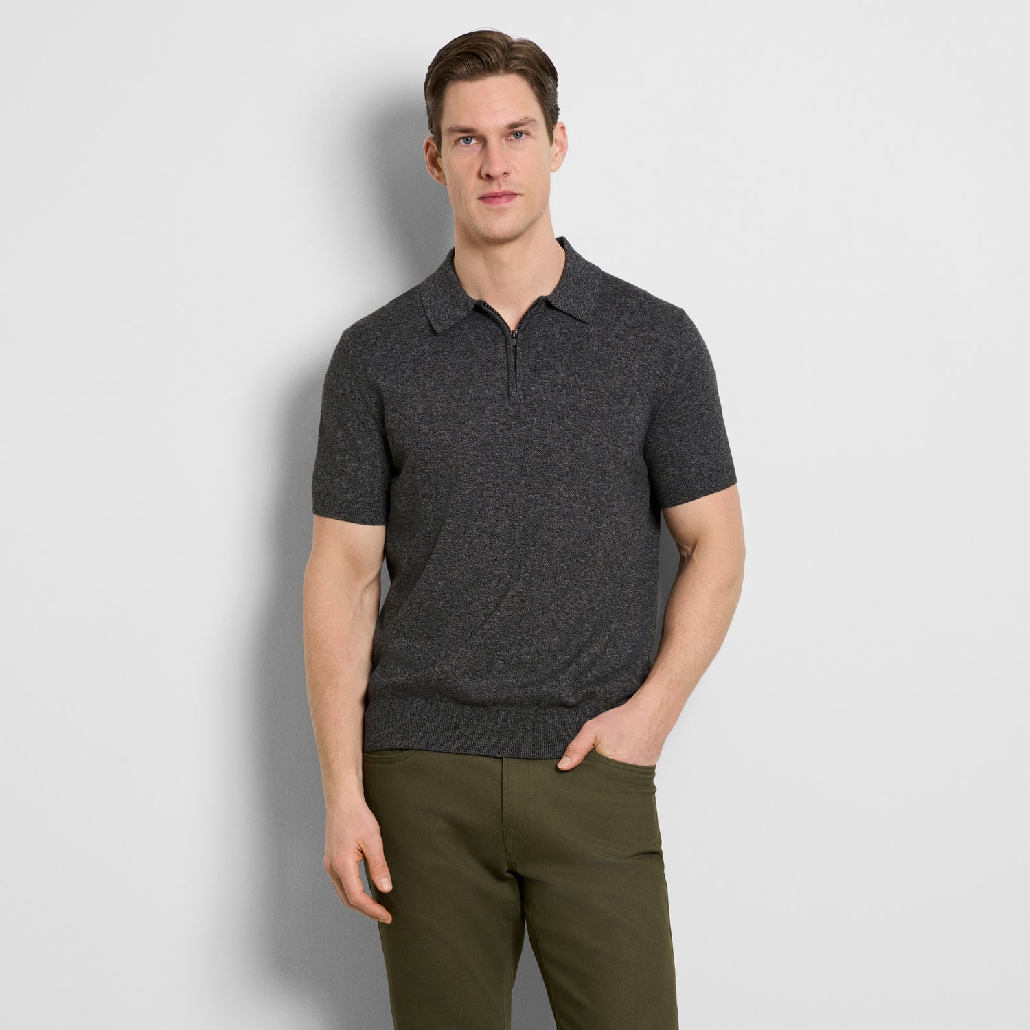 Temp Control Marled Short Sleeve Zip Polo