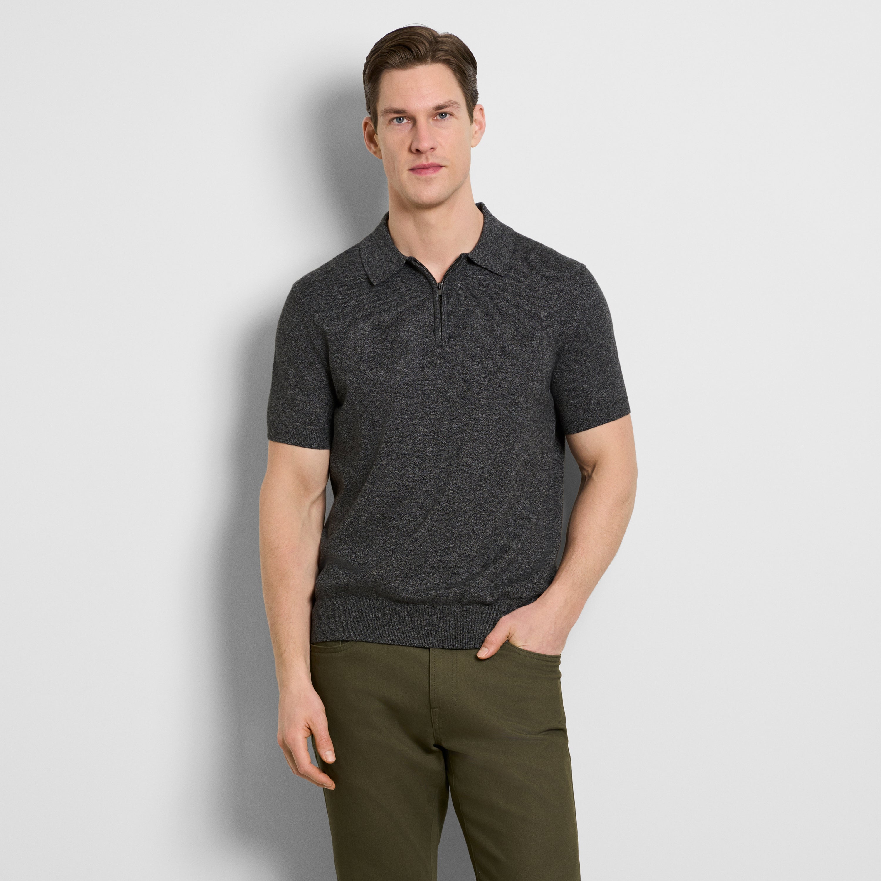 Temp Control Marled Short Sleeve Zip Polo