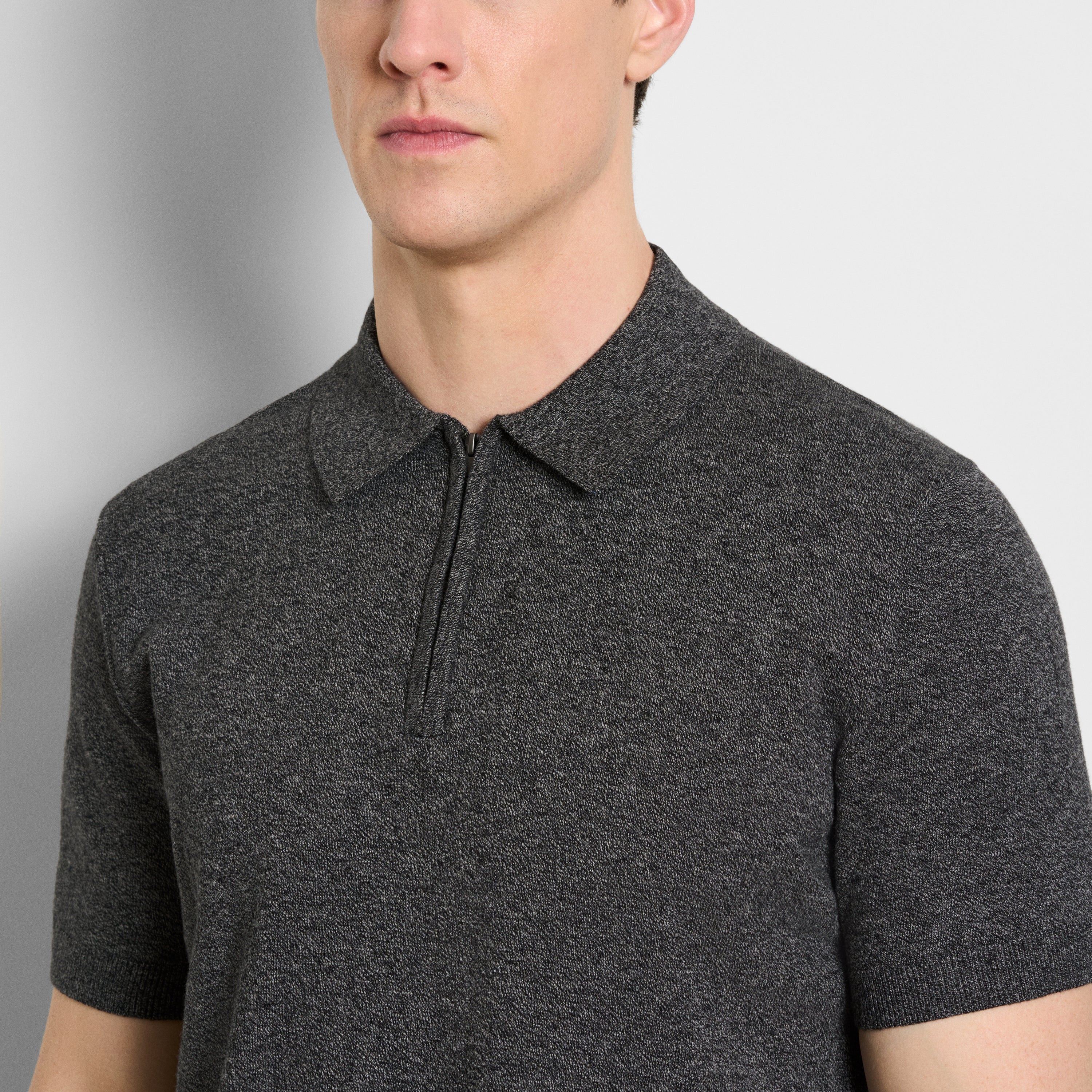 Temp Control Marled Short Sleeve Zip Polo