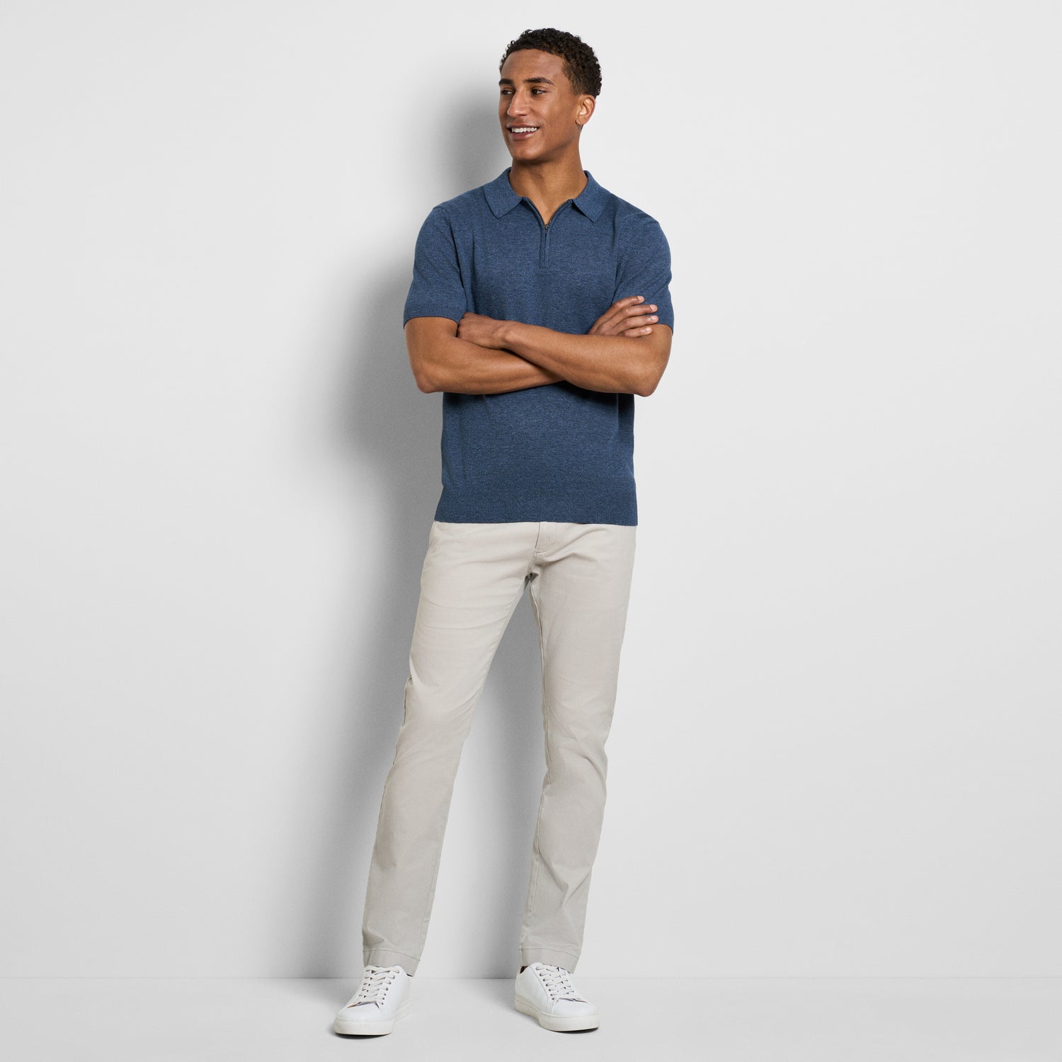 Temp Control Marled Short Sleeve Zip Polo