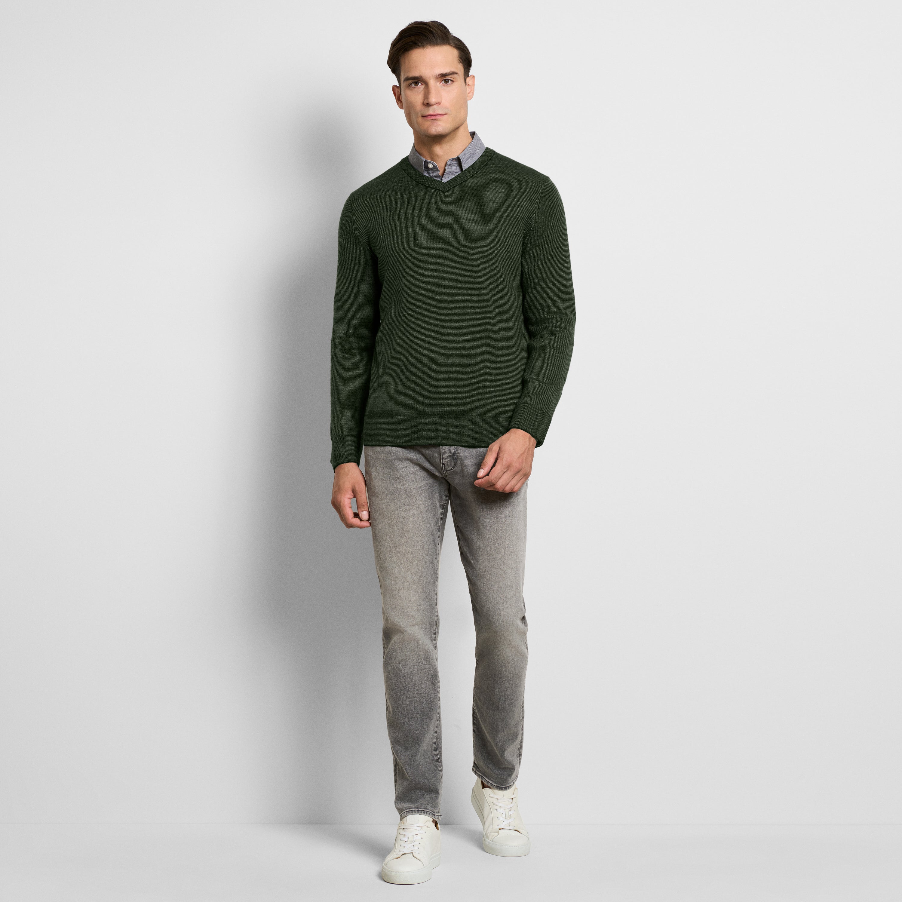 Essential End on End Long Sleeve V-Neck Sweater