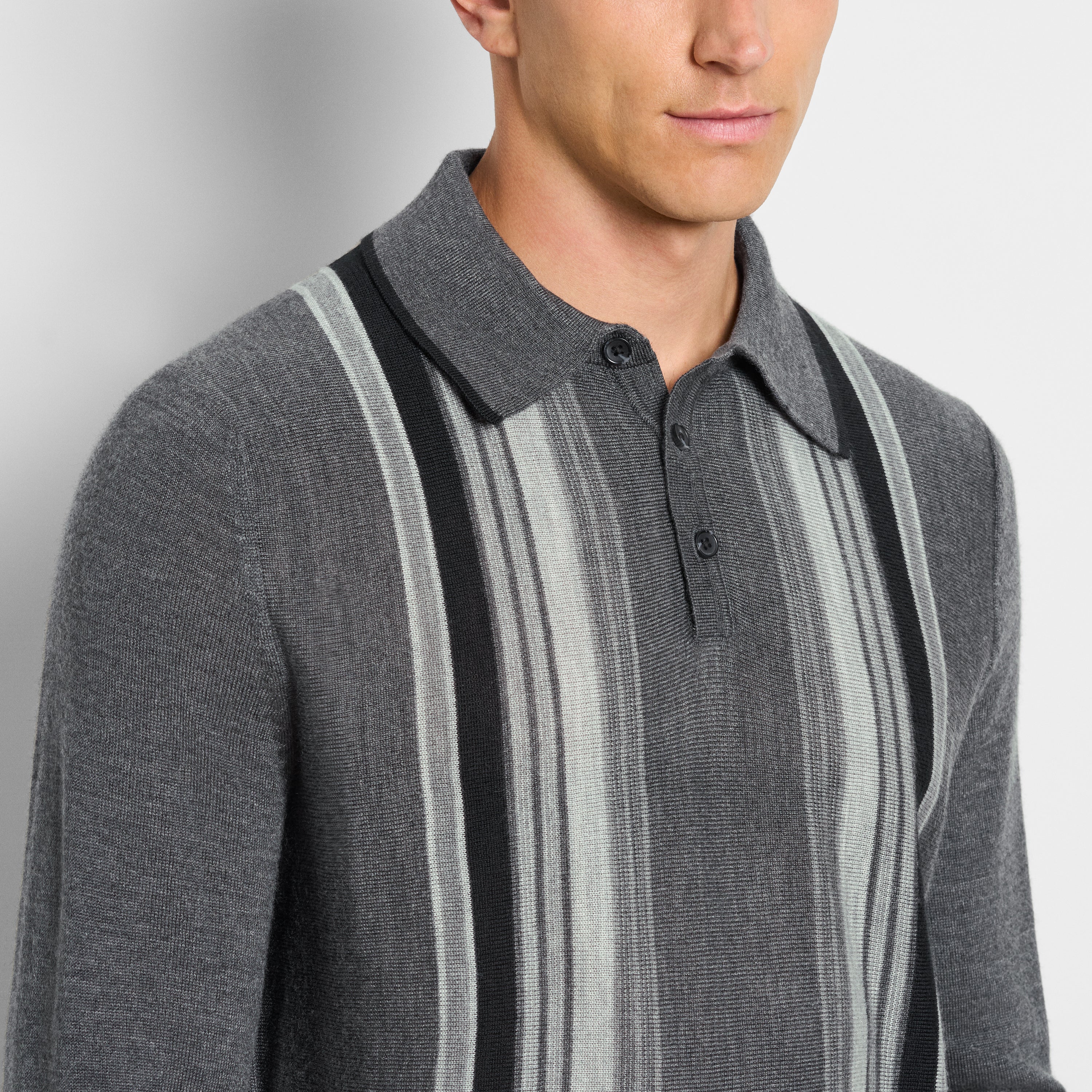 Essential Vertical Stripe Long Sleeve Sweater Polo