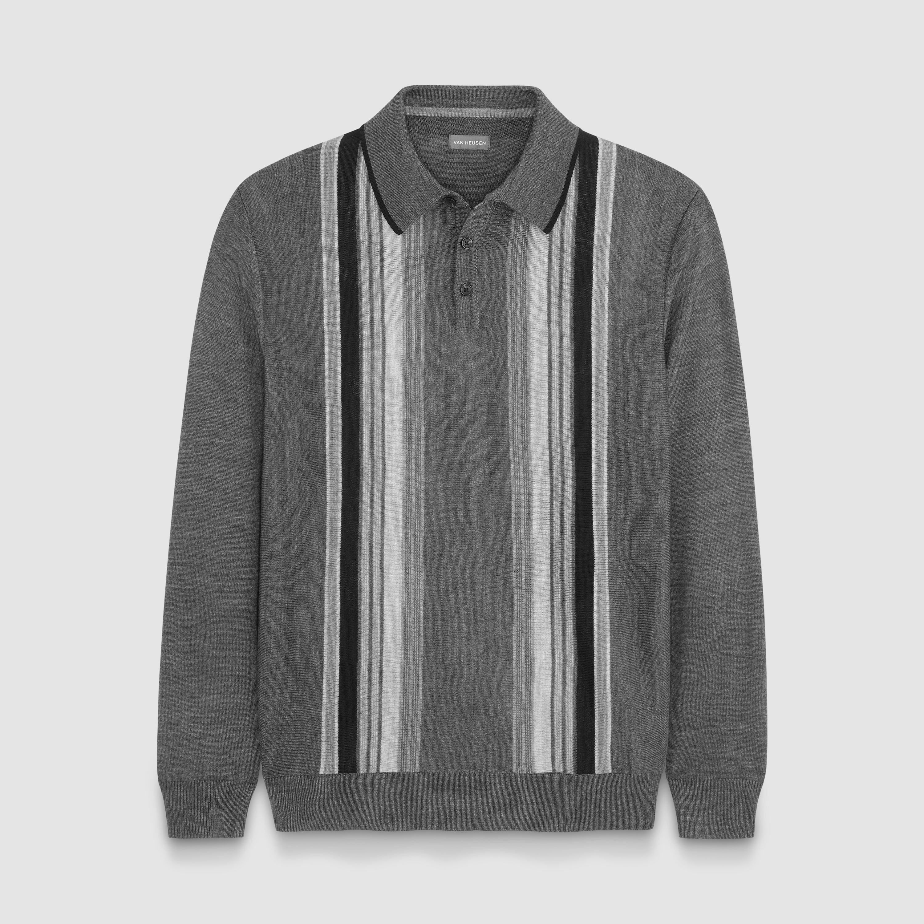 Essential Vertical Stripe Long Sleeve Sweater Polo