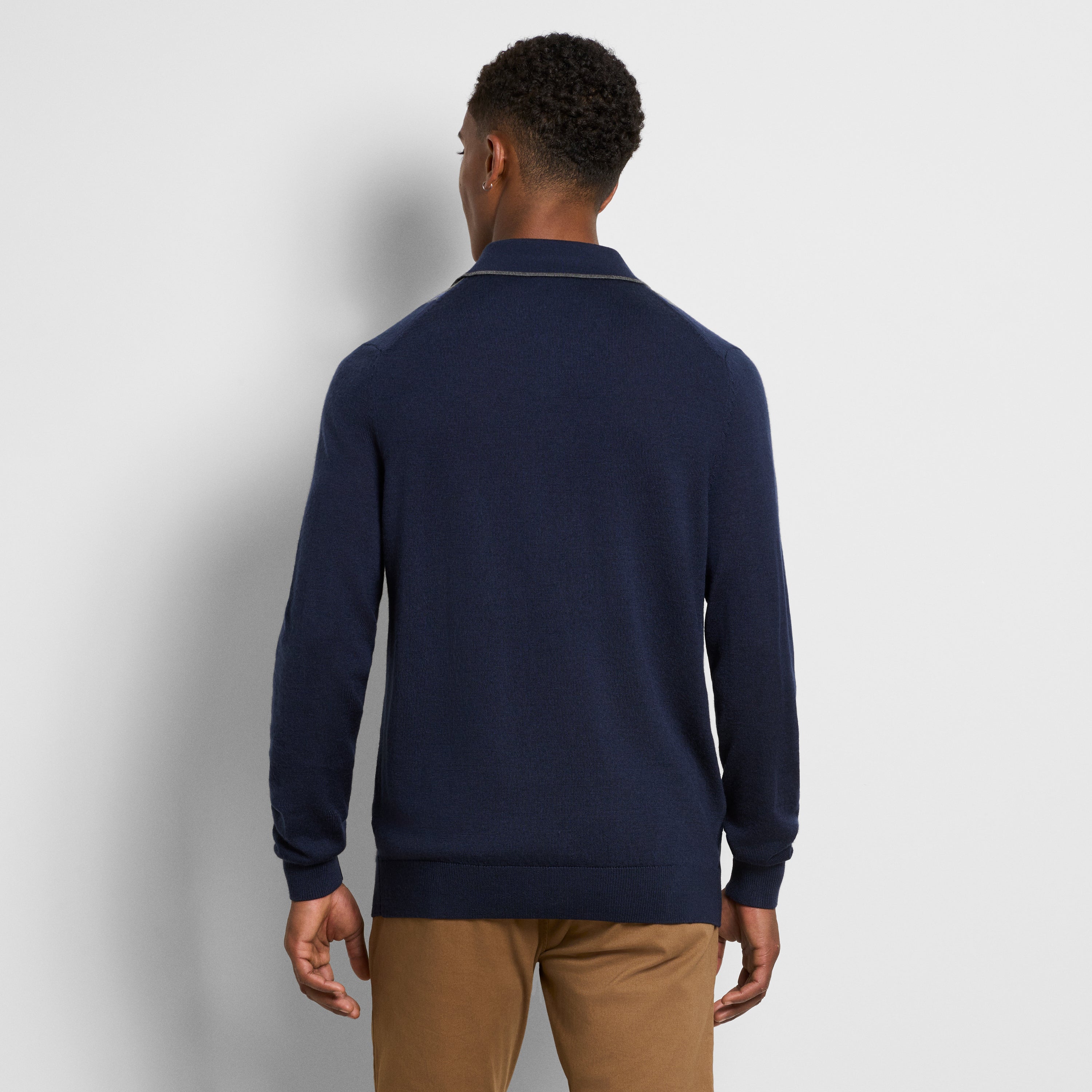 Essential Vertical Stripe Long Sleeve Sweater Polo