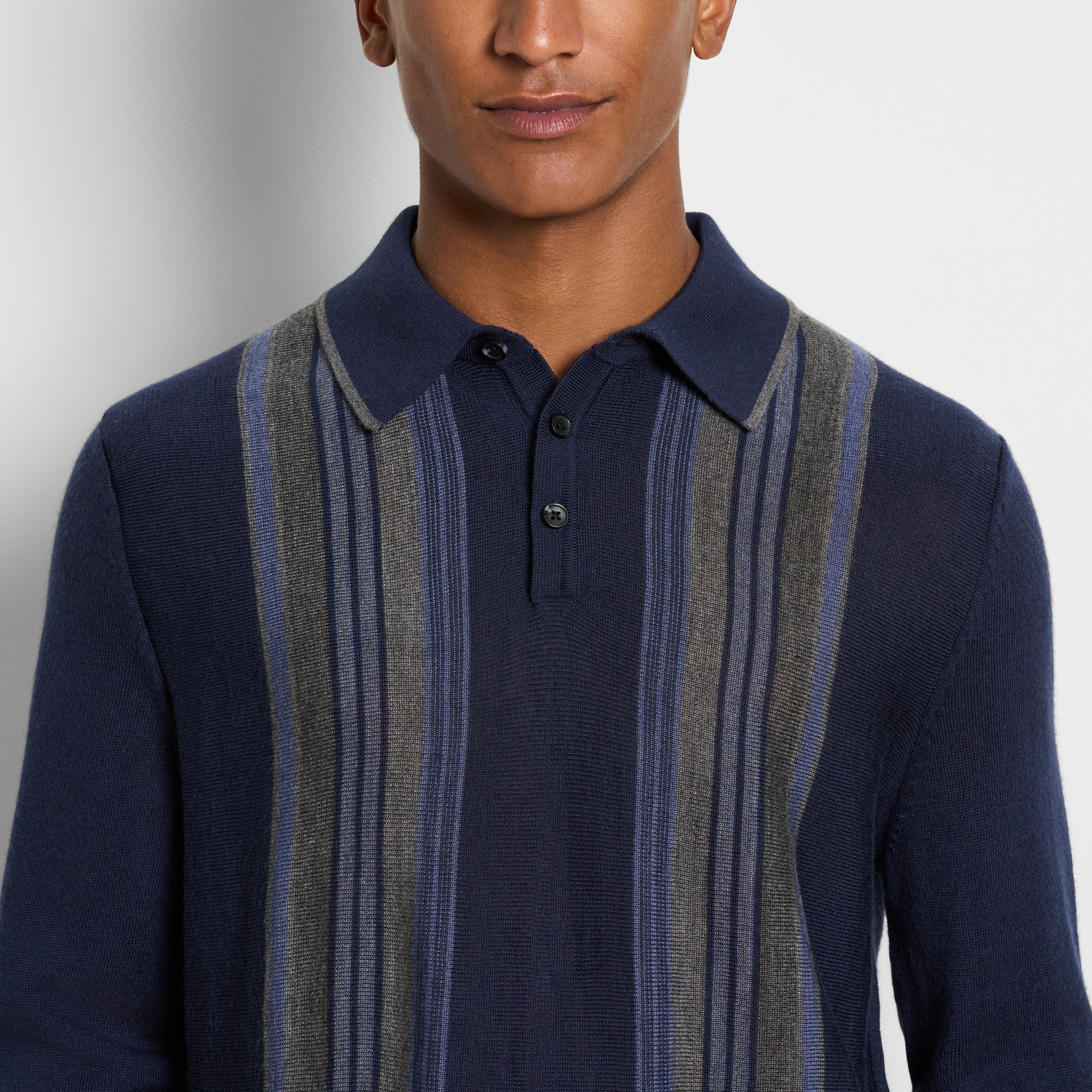 Essential Vertical Stripe Long Sleeve Sweater Polo