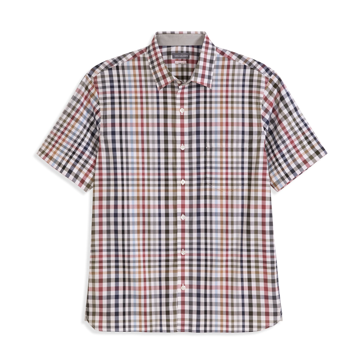 Folsen Short Sleeve Stain Shield Tattersall Print - Slim Fit