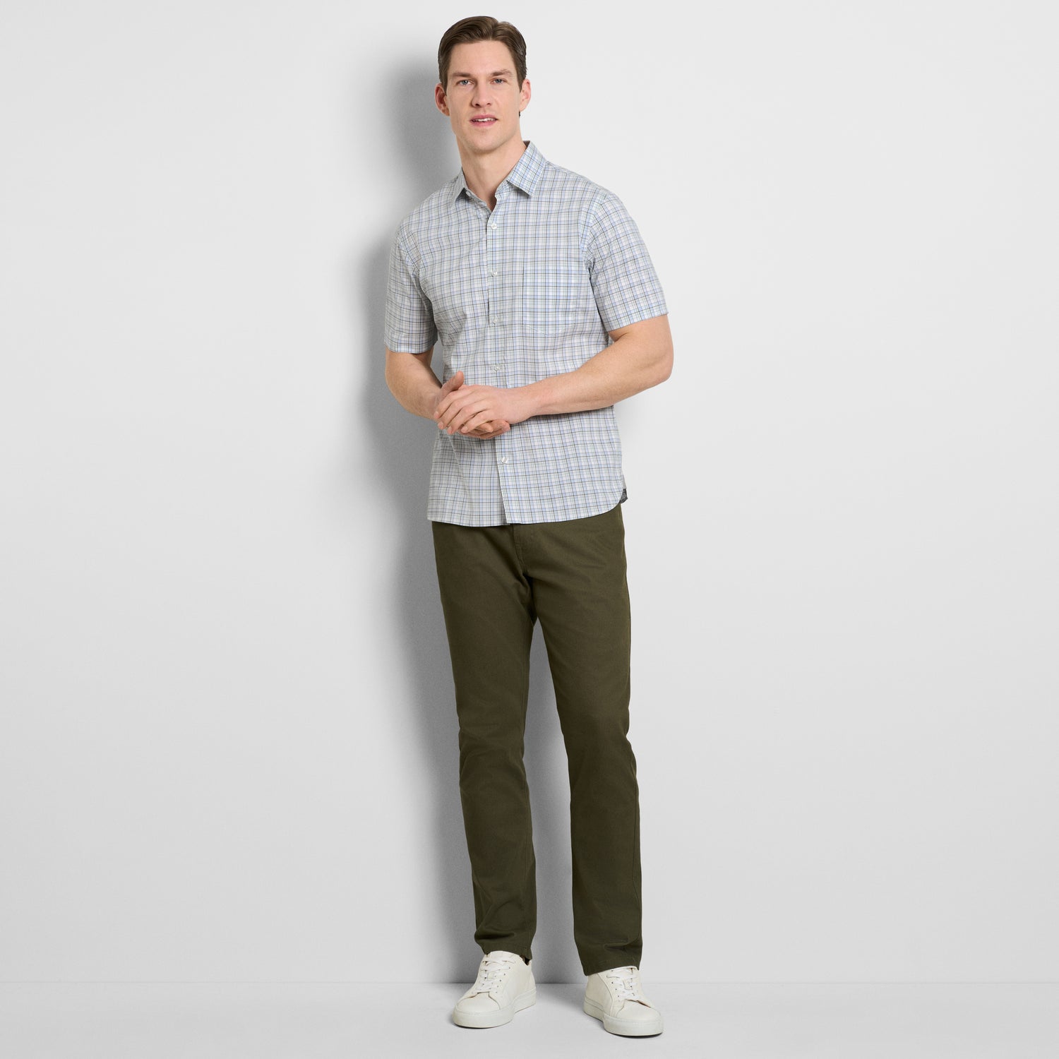 Folsen Short Sleeve Stain Shield Shirt Plaid Print - Slim Fit