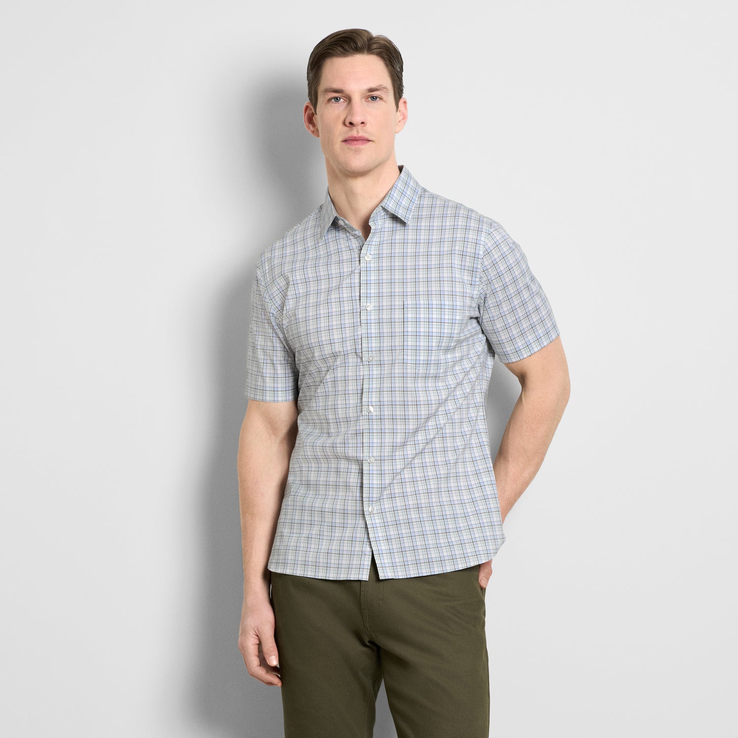 Folsen Short Sleeve Stain Shield Shirt Plaid Print - Slim Fit