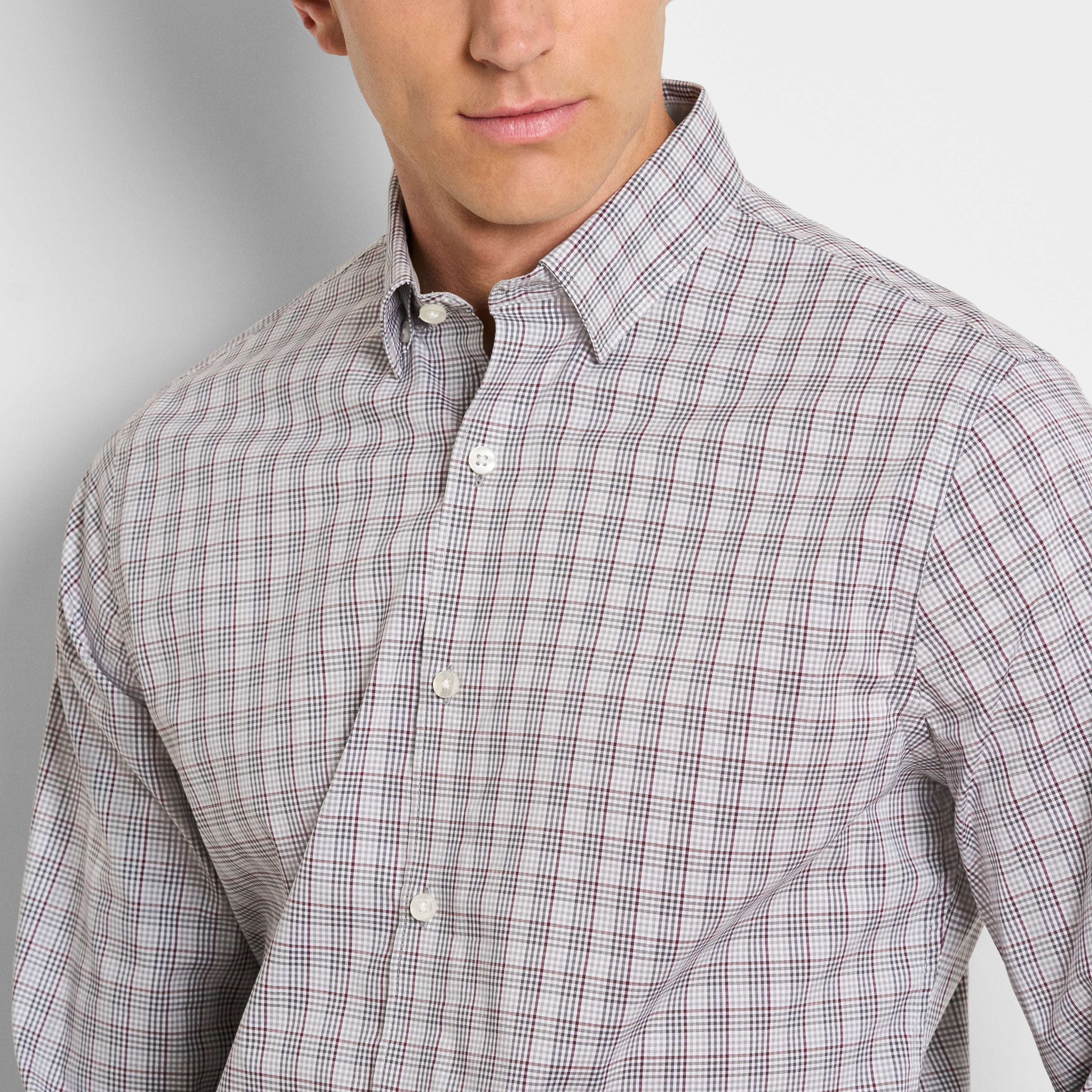 Cronbie Everyday Defense Stain Shield Tattersall Print Long Sleeve Shirt - Slim Fit