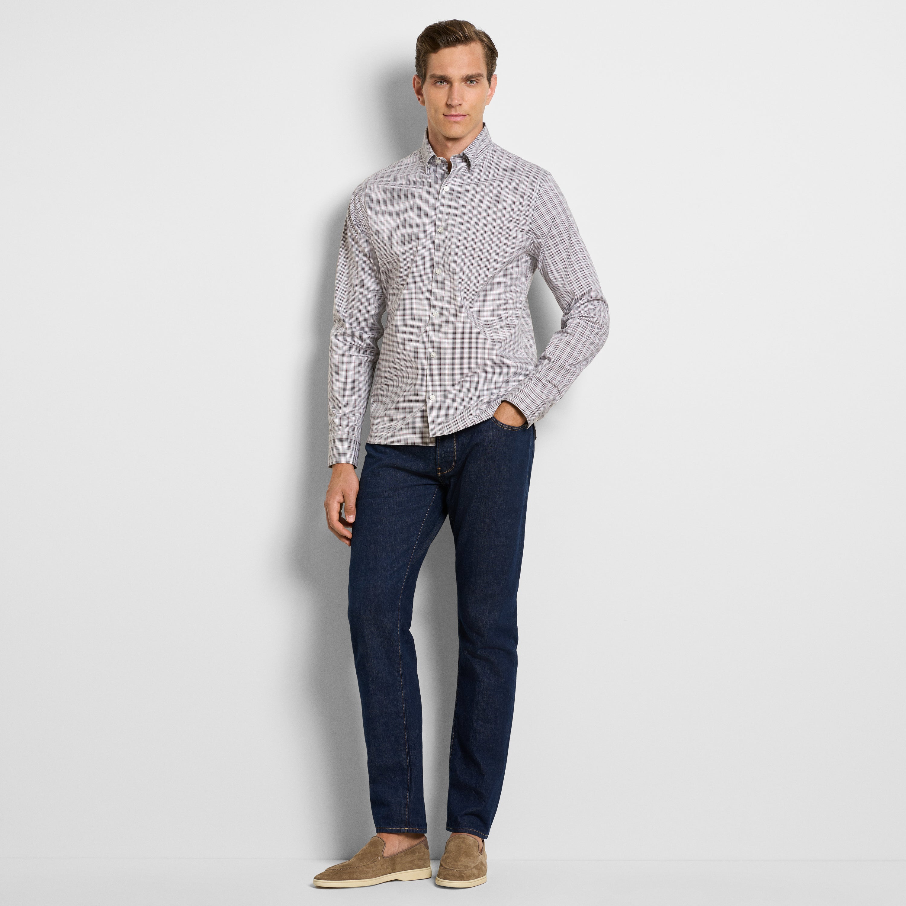 Cronbie Everyday Defense Stain Shield Tattersall Print Long Sleeve Shirt - Slim Fit