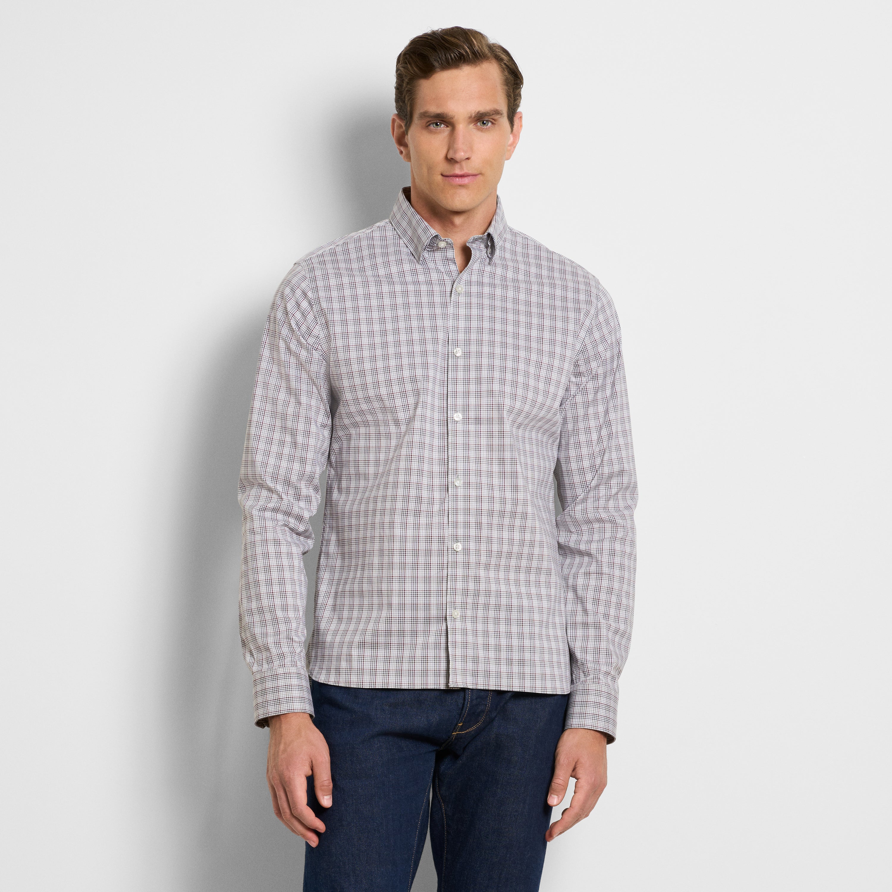Cronbie Everyday Defense Stain Shield Tattersall Print Long Sleeve Shirt - Slim Fit