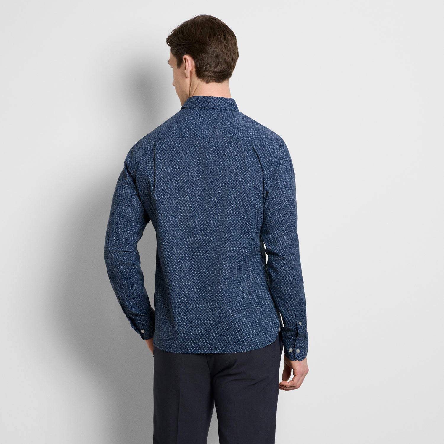 Cronbie Long Sleeve Stain Shield Shirt Herringbone Print - Slim Fit