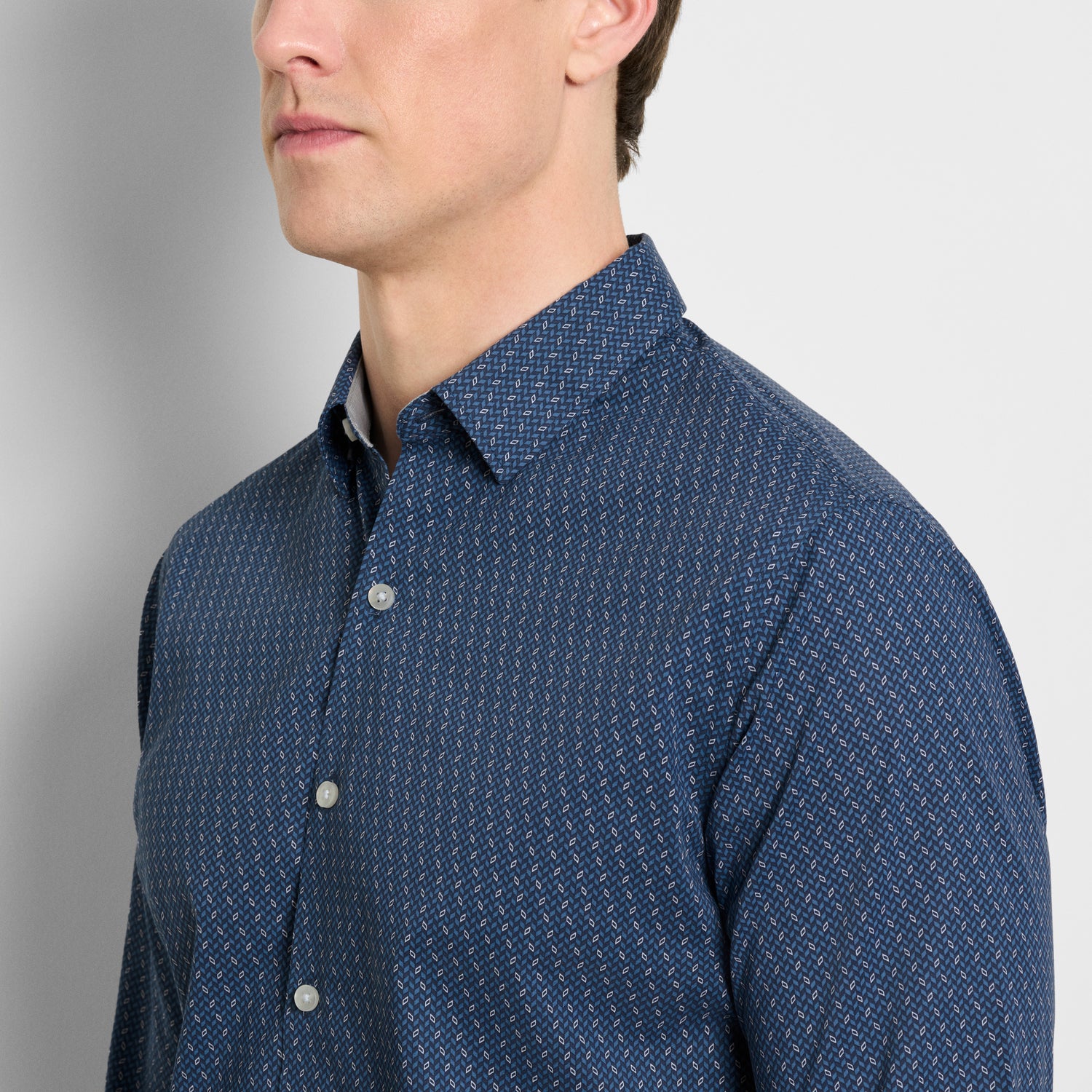 Cronbie Long Sleeve Stain Shield Shirt Herringbone Print - Slim Fit