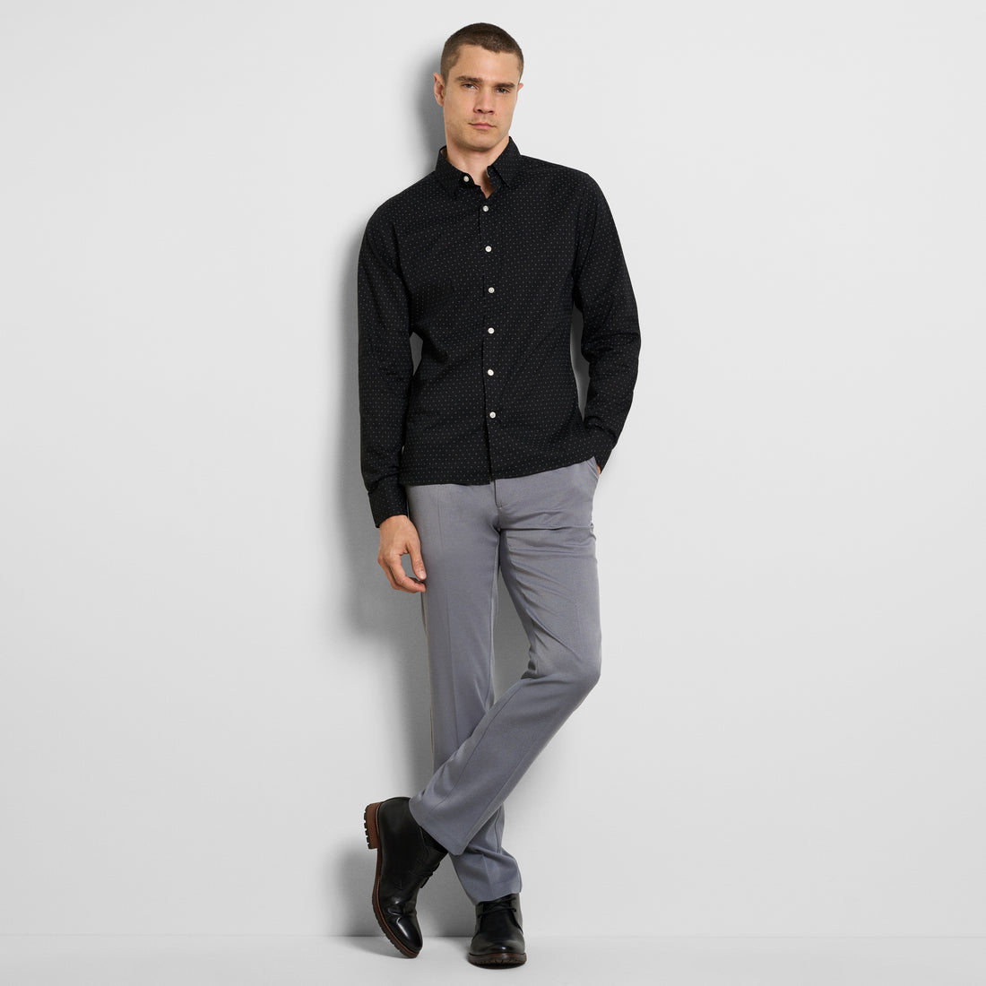 Everyday Defense Stain Shield Dot Print Long Sleeve Shirt - Slim Fit