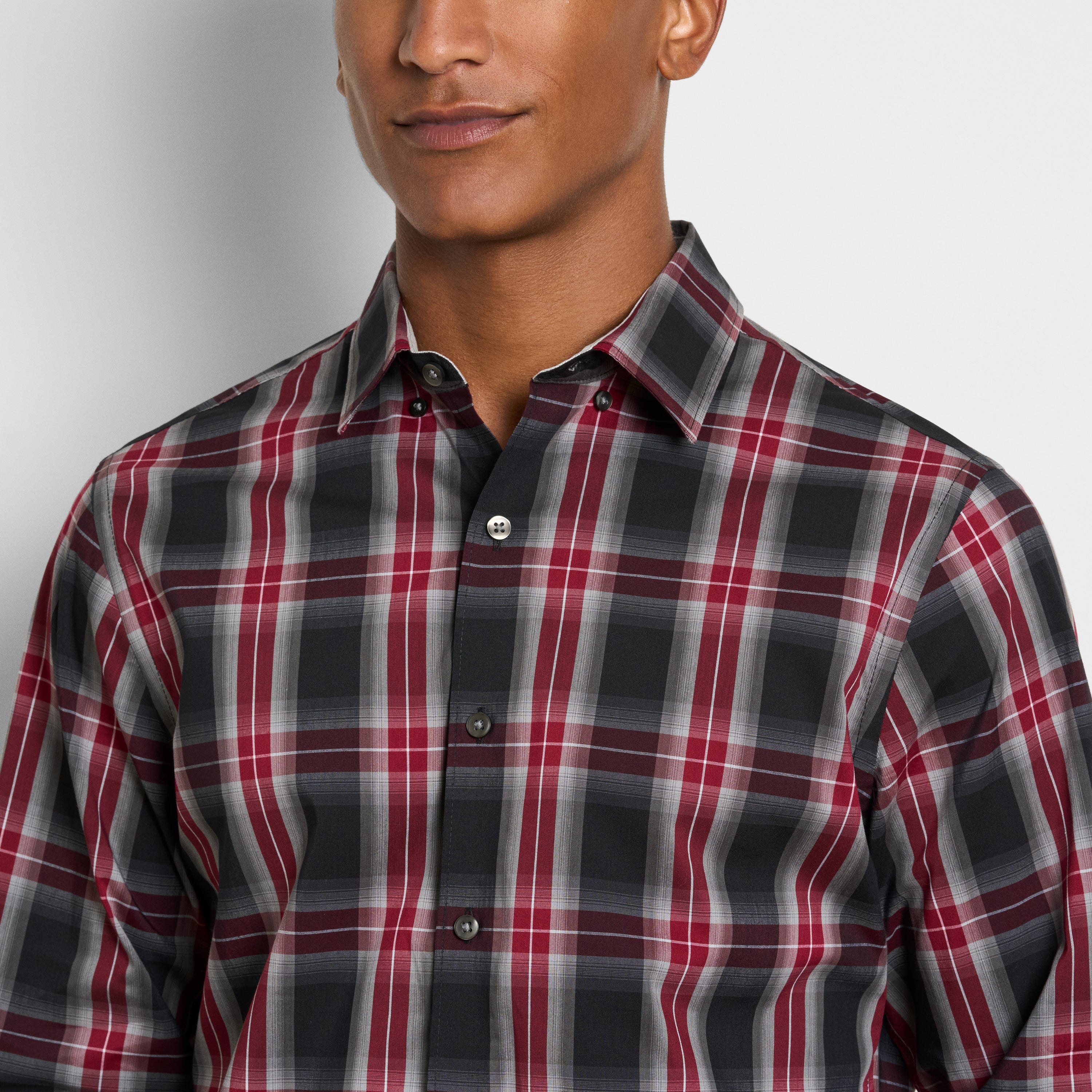 Cronbie Everyday Defense Stain Shield Fave Plaid Print Long Sleeve Shirt - Slim Fit