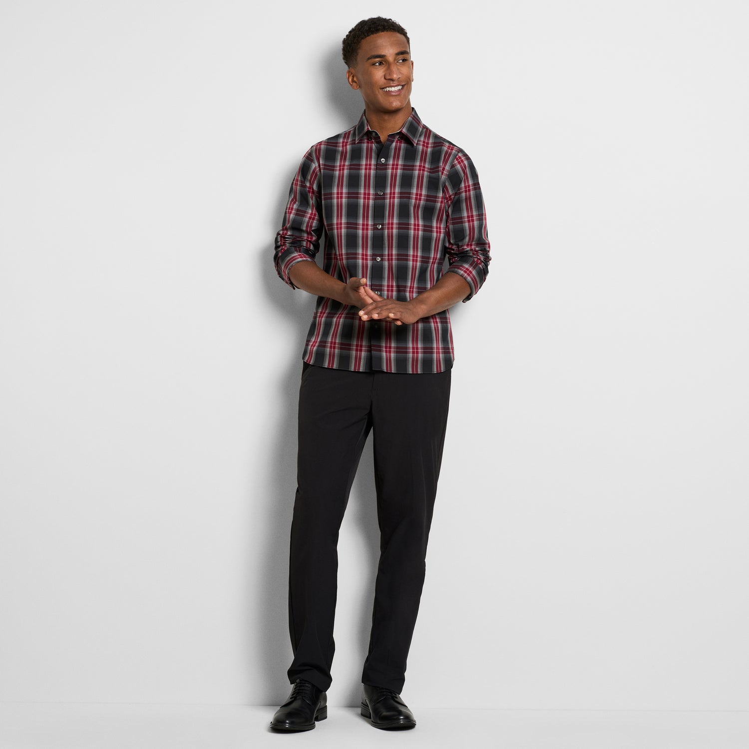 Cronbie Everyday Defense Stain Shield Fave Plaid Print Long Sleeve Shirt - Slim Fit