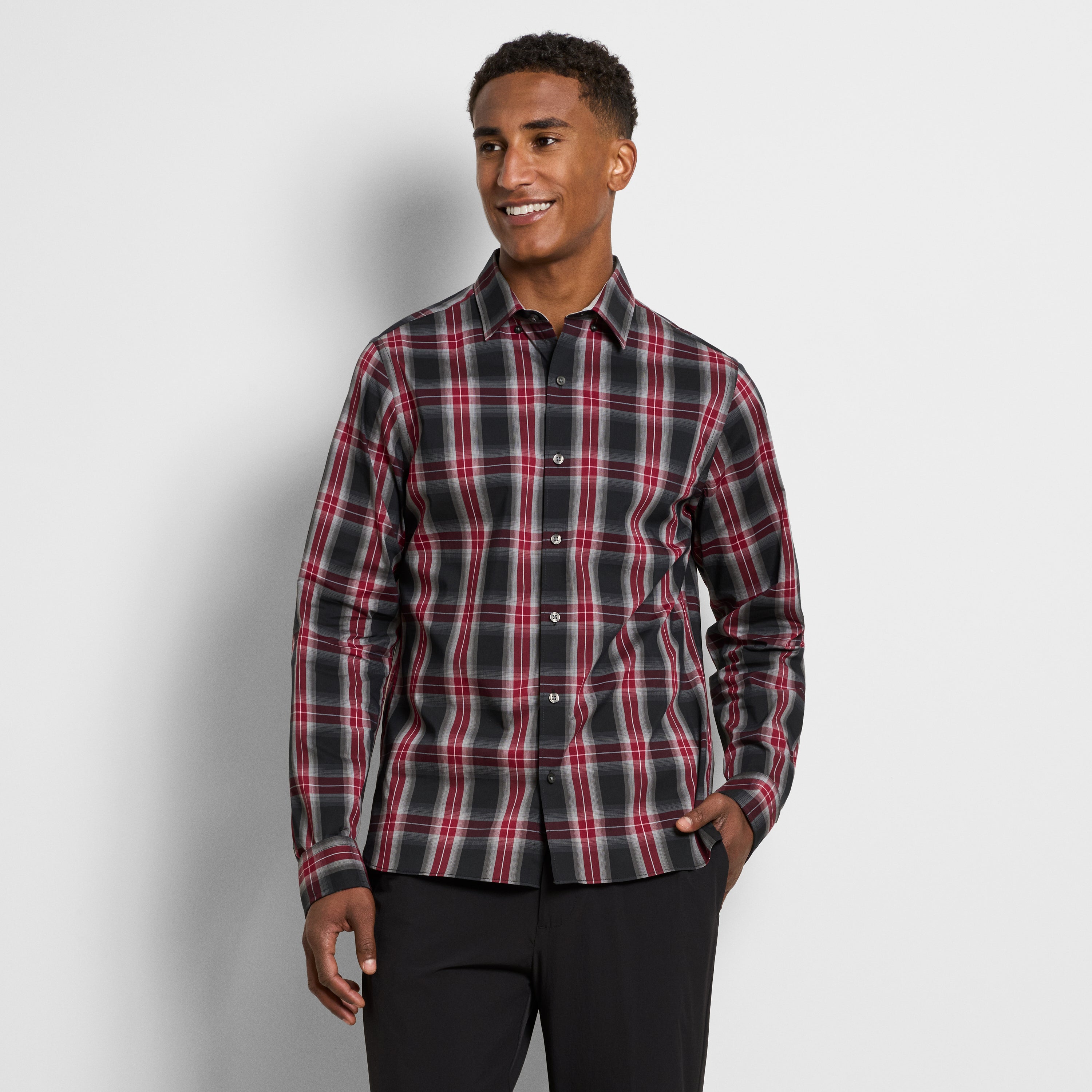 Cronbie Everyday Defense Stain Shield Fave Plaid Print Long Sleeve Shirt - Slim Fit