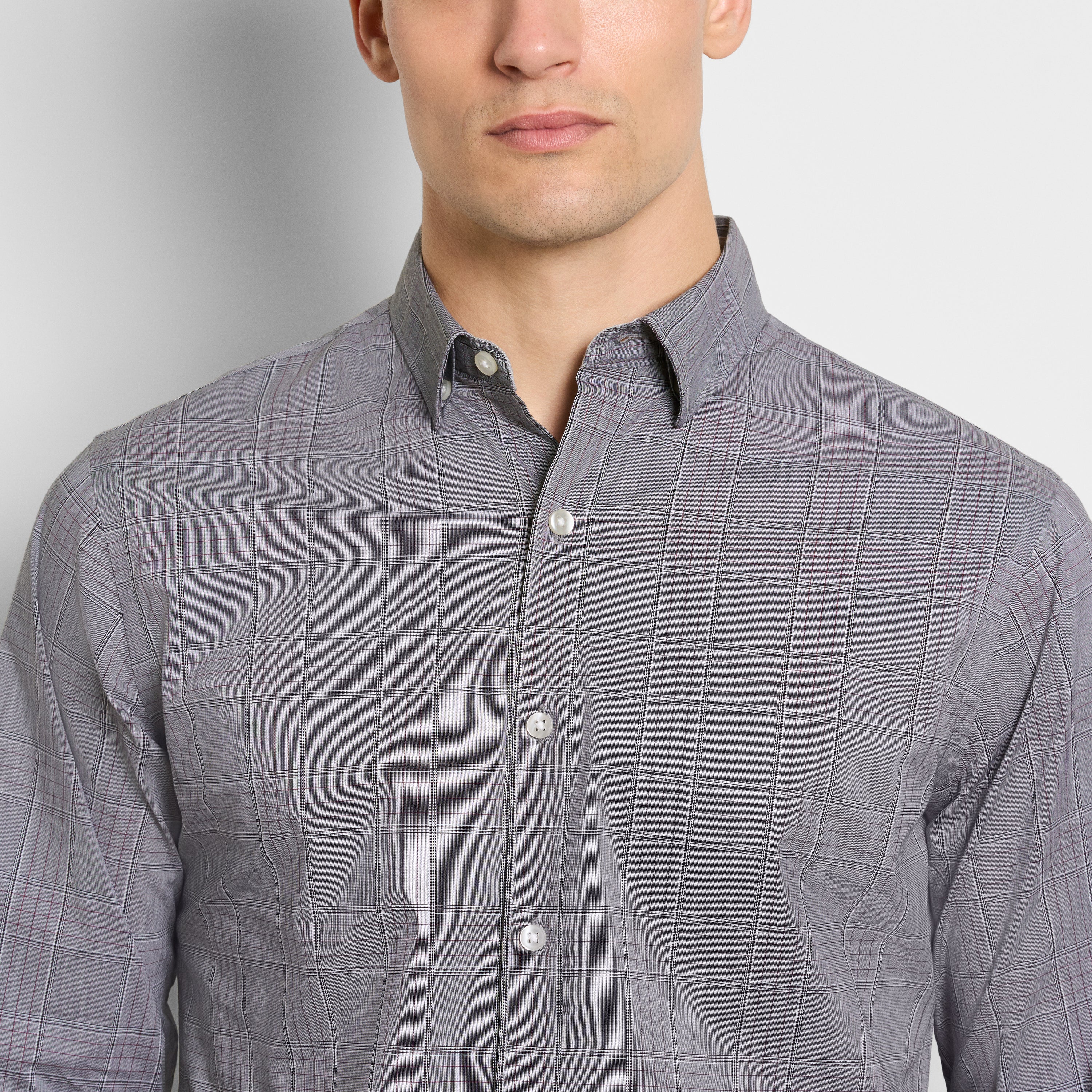 Cronbie Everyday Defense Stain Shield End on End Plaid Long Sleeve Shirt - Slim Fit