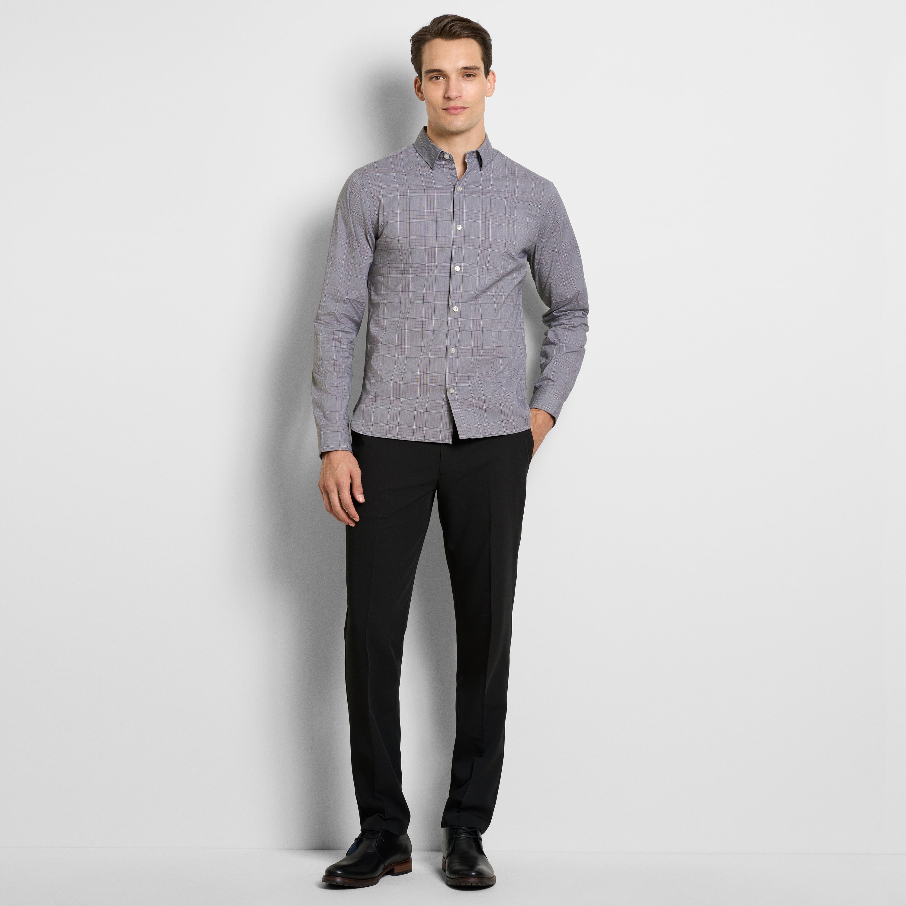 Cronbie Everyday Defense Stain Shield End on End Plaid Long Sleeve Shirt - Slim Fit