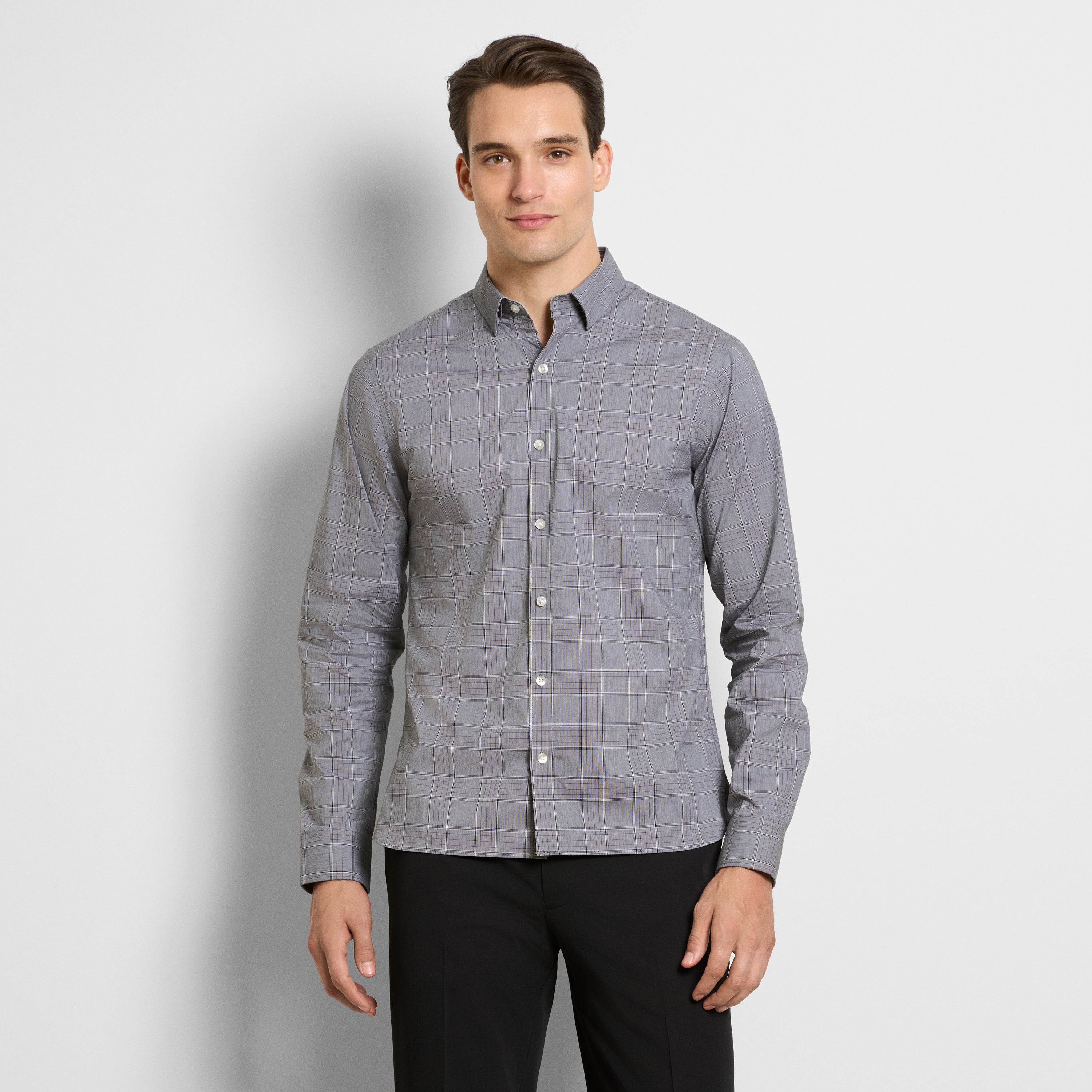 Cronbie Everyday Defense Stain Shield End on End Plaid Long Sleeve Shirt - Slim Fit