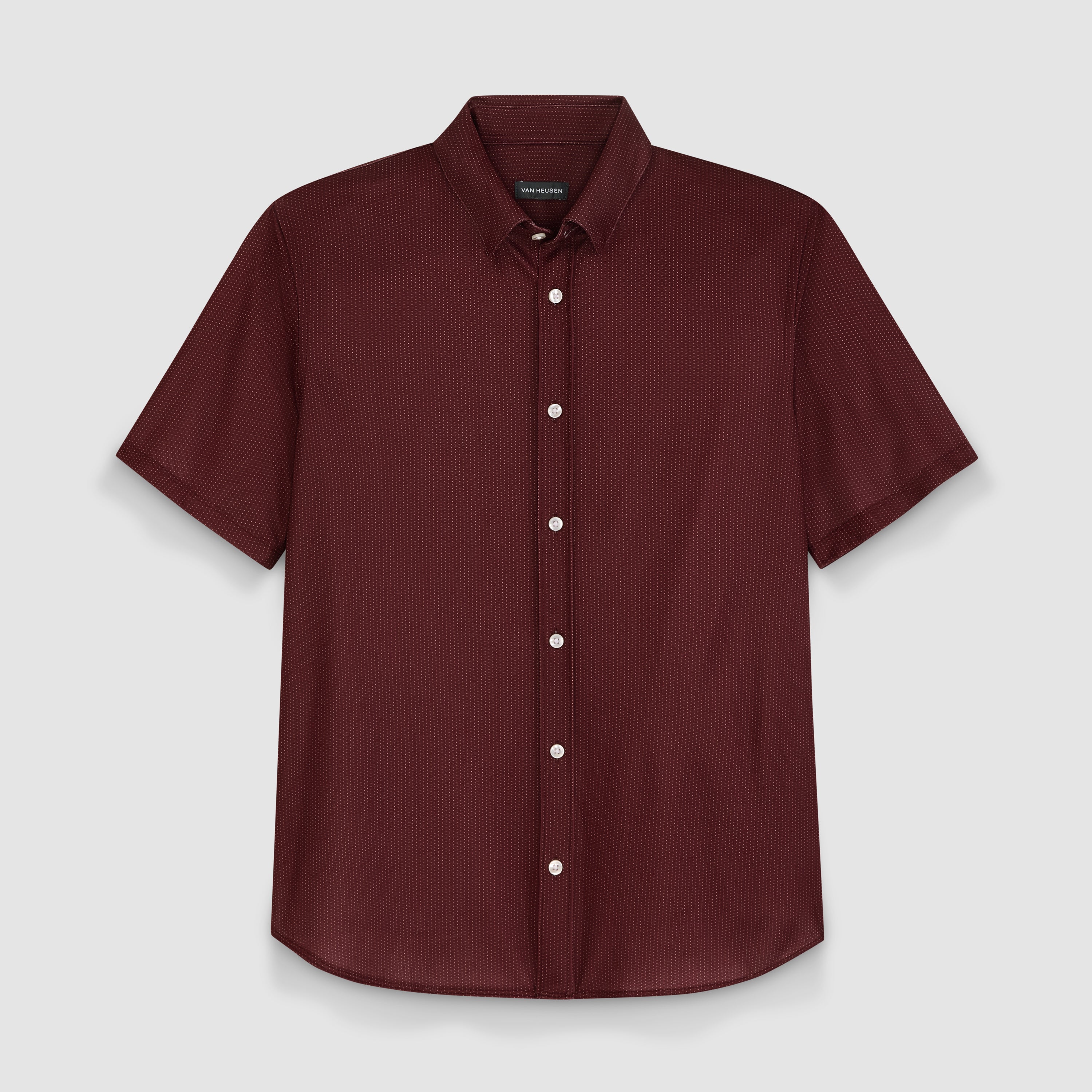 Slim Fit Performance Knit Short Sleeve Mini Dot Print Button Up Shirt