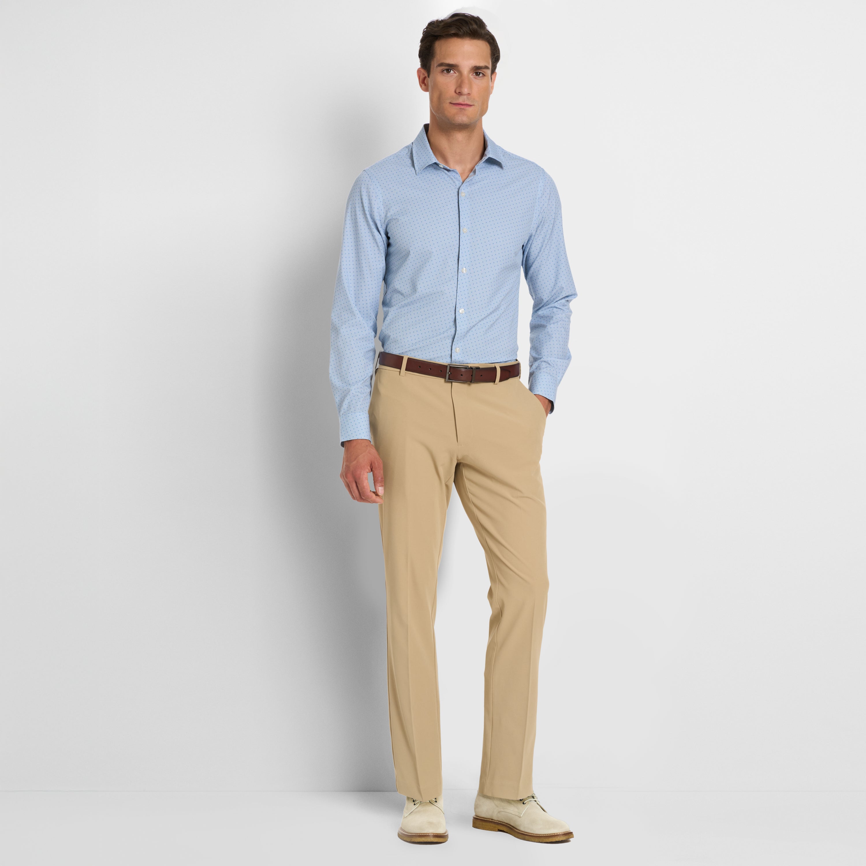 Performance All-Way Stretch Tile Print Long Sleeve Shirt - Slim Fit