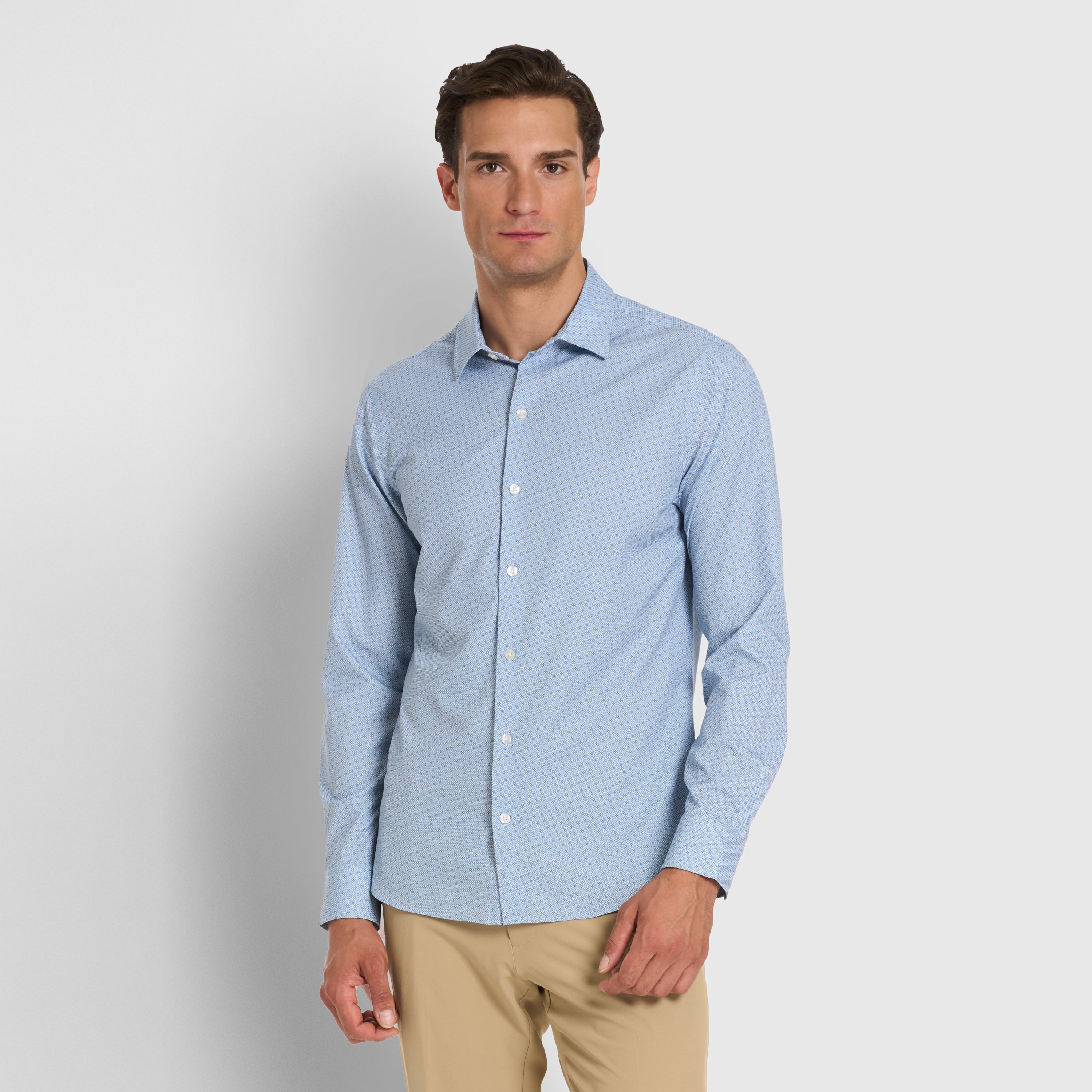 Performance All-Way Stretch Tile Print Long Sleeve Shirt - Slim Fit