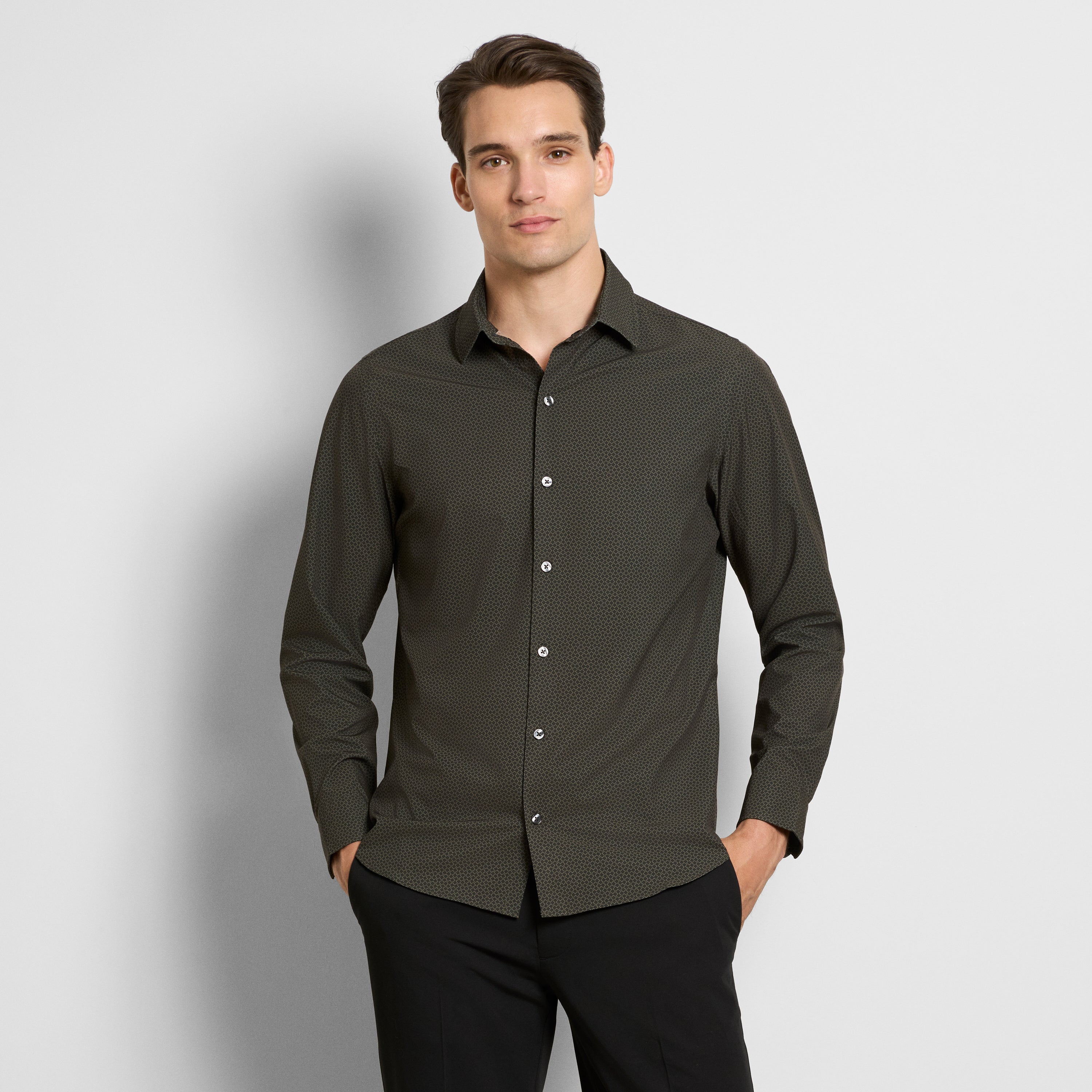 Performance All-Way Stretch Geo Print Long Sleeve Shirt - Slim Fit