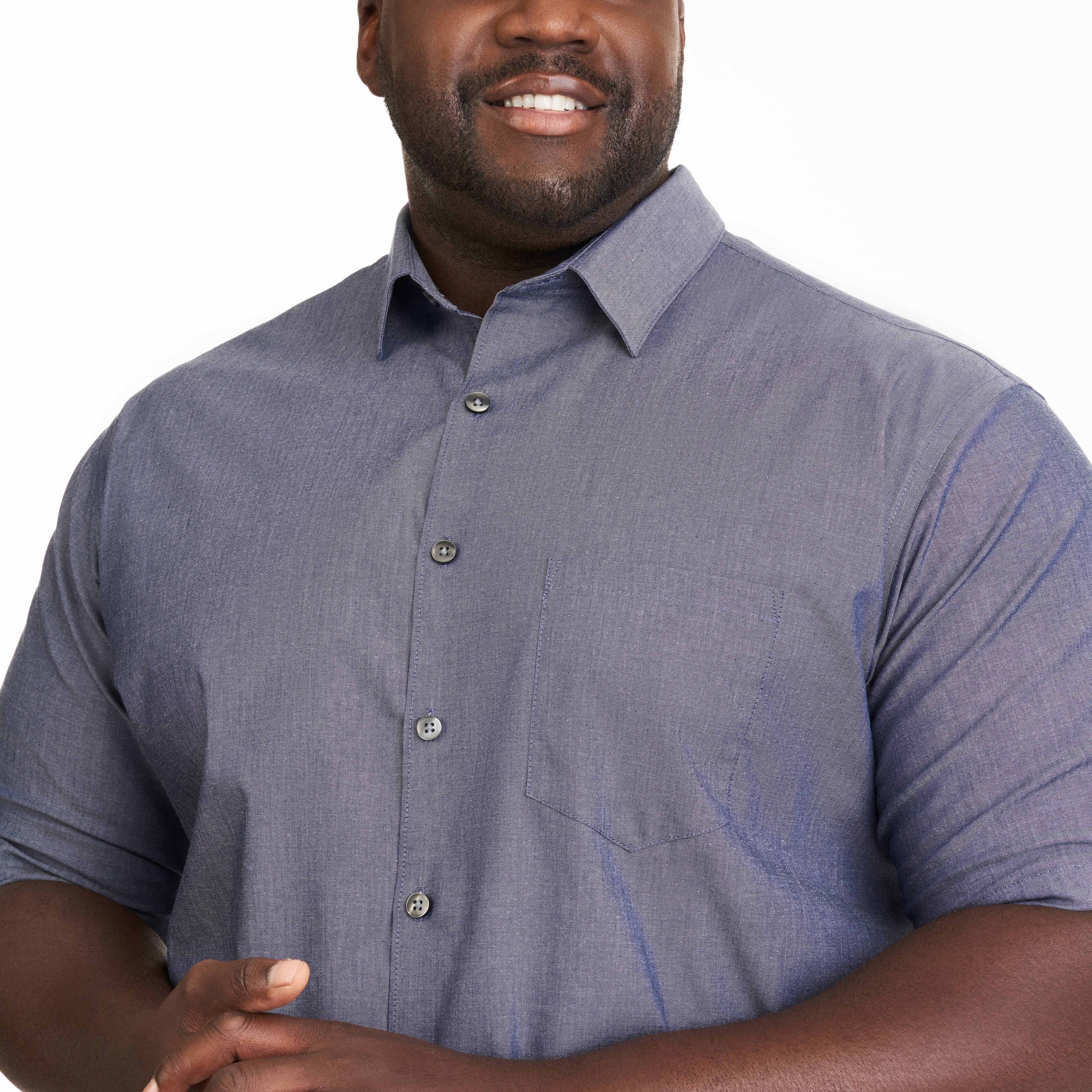 Essential Stain Shield Twill Chambray Short Sleeve Shirt - Big & Tall