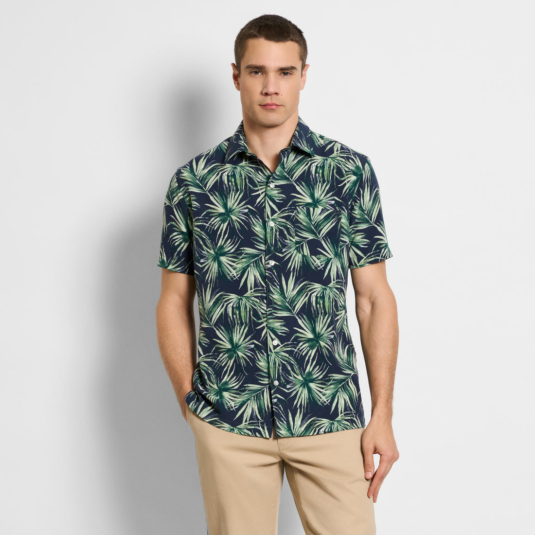 Weekend Short Sleeve Camp Palm Print Shirt - Regular Fit
