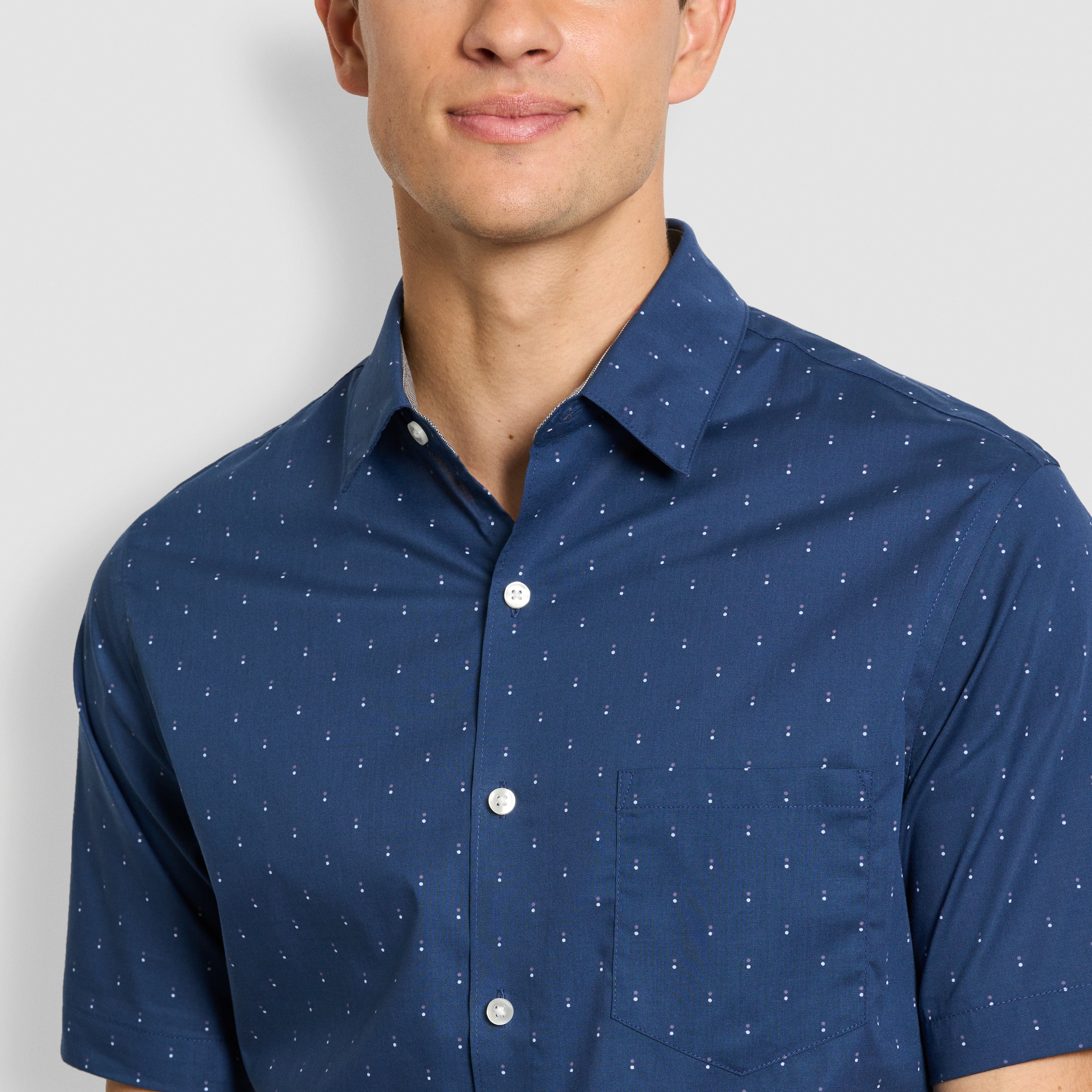 Folsen Short Sleeve Stain Shield Double Dot Print - Slim Fit