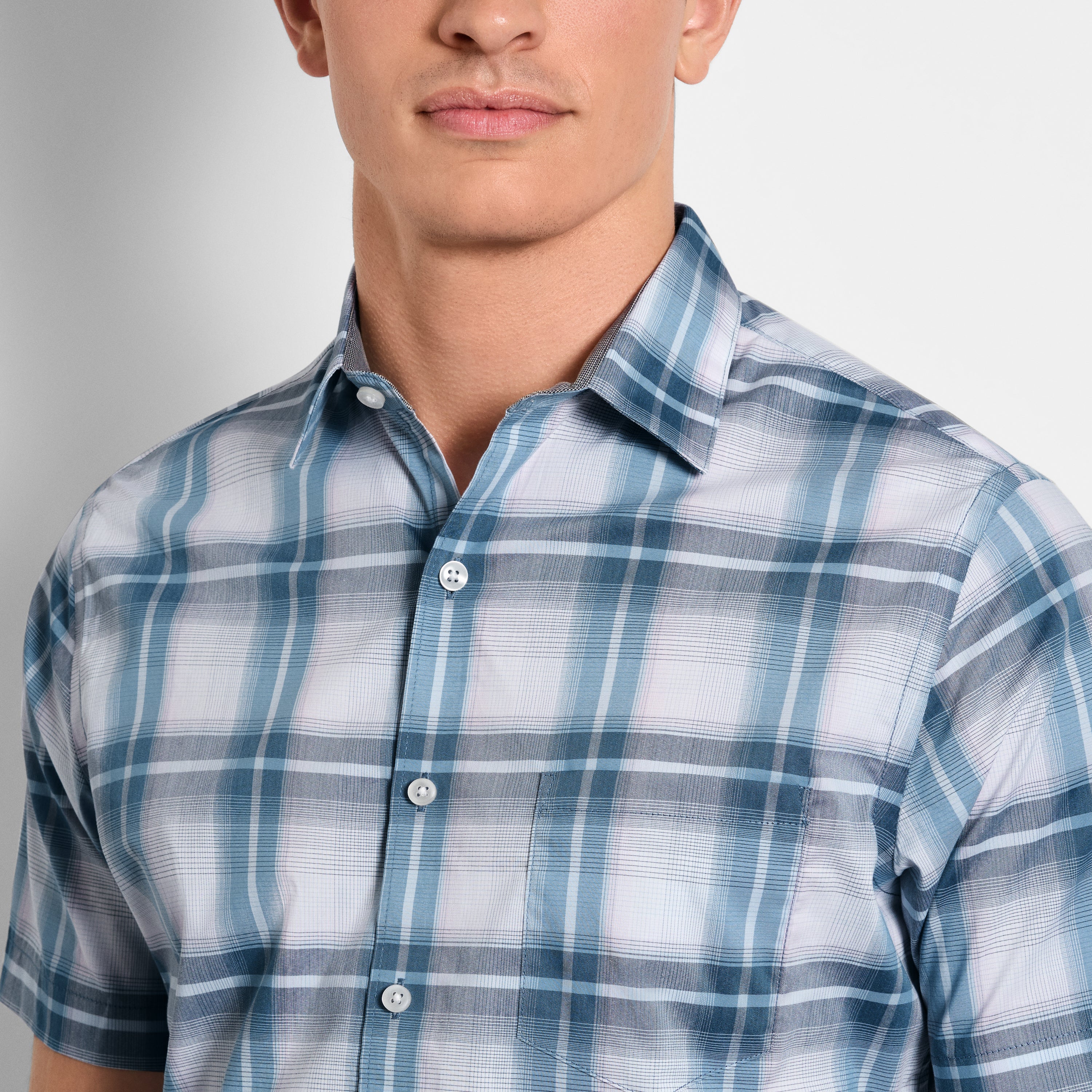 Folsen Short Sleeve Stain Shield Large Blue Plaid - Slim Fit